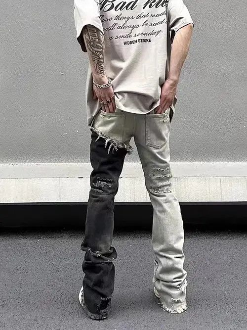 High Sport Vintage washed black and white patchwork jeans Size US 32 / EU 48 - 4 Thumbnail