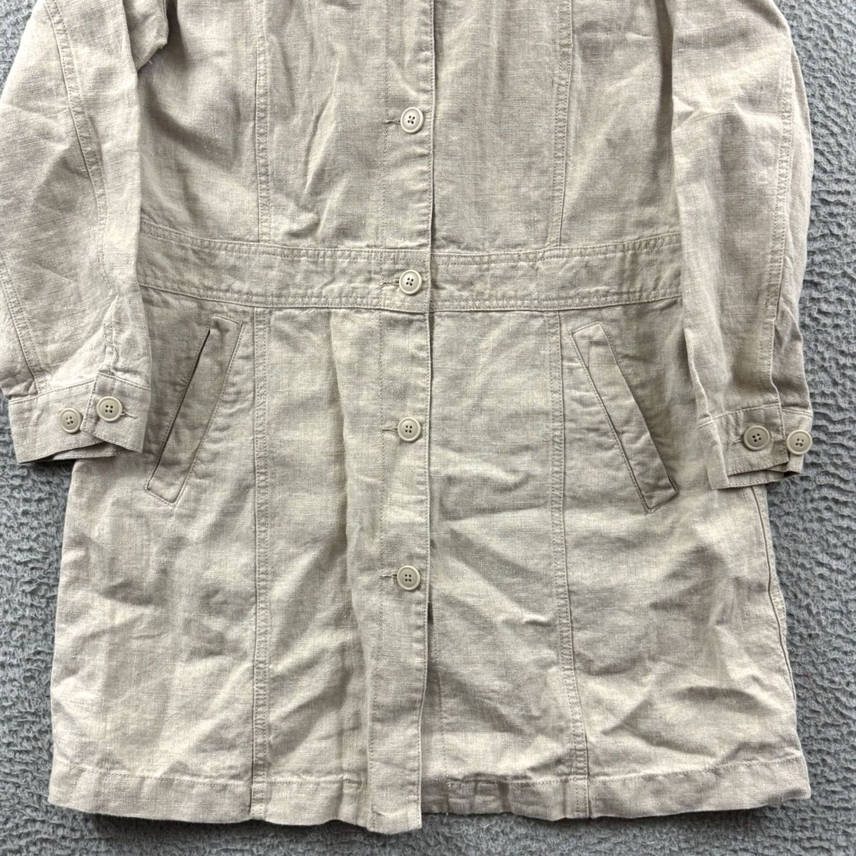 Eddie Bauer Eddie Bauer Jacket Womens Large Beige Linen Button Up Lightweight Boho Lagenlook Ladies Long Sleeve Long Coat Size L / US 10 / IT 46 - 2 Thumbnail