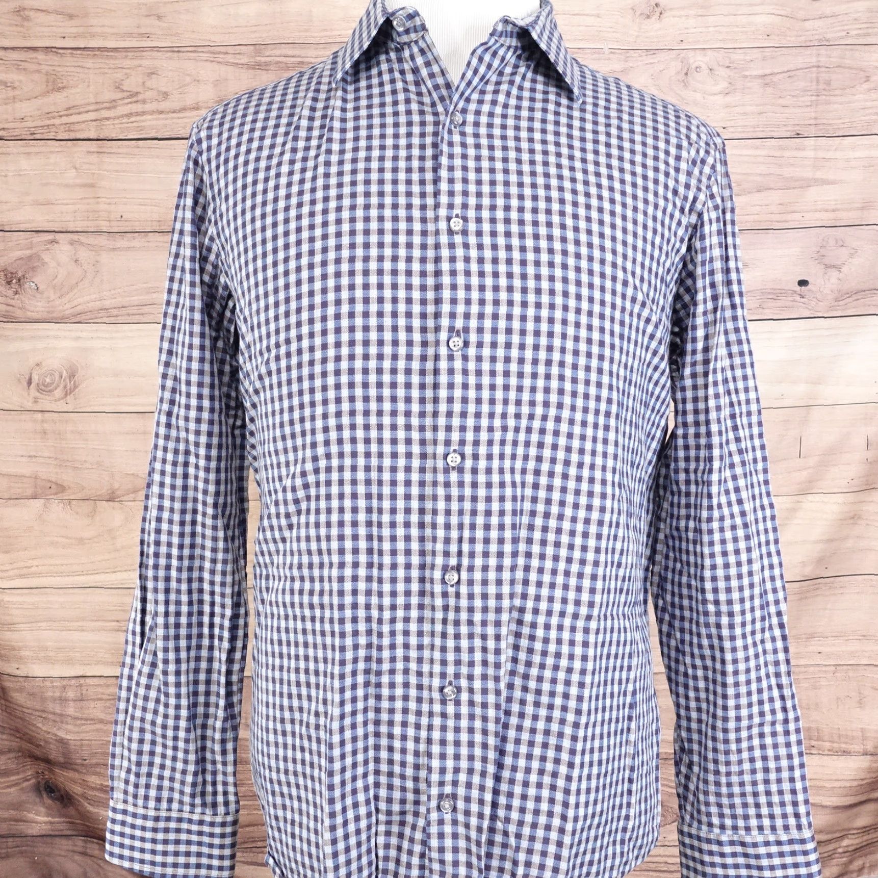 Ben Sherman BEN SHERMAN Slim Fit Long Sleeve Blue Check Button-Up Shirt 17 Regular Mens Size US XL / EU 56 / 4 - 3 Thumbnail
