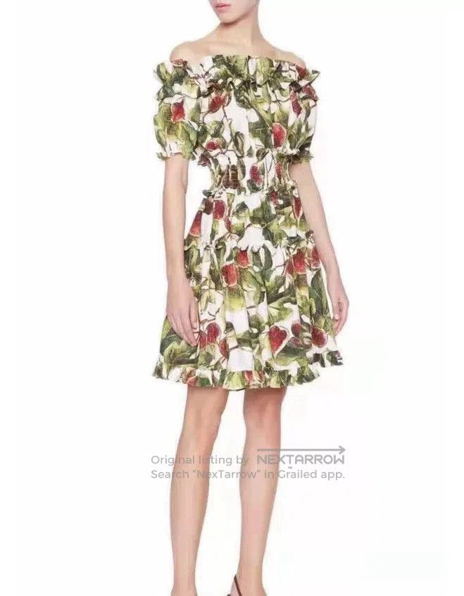 Dolce & Gabbana Dolce & Gabbana Fig Print Off-Shoulder Dress. Size M / US 6-8 / IT 42-44 - 6 Thumbnail