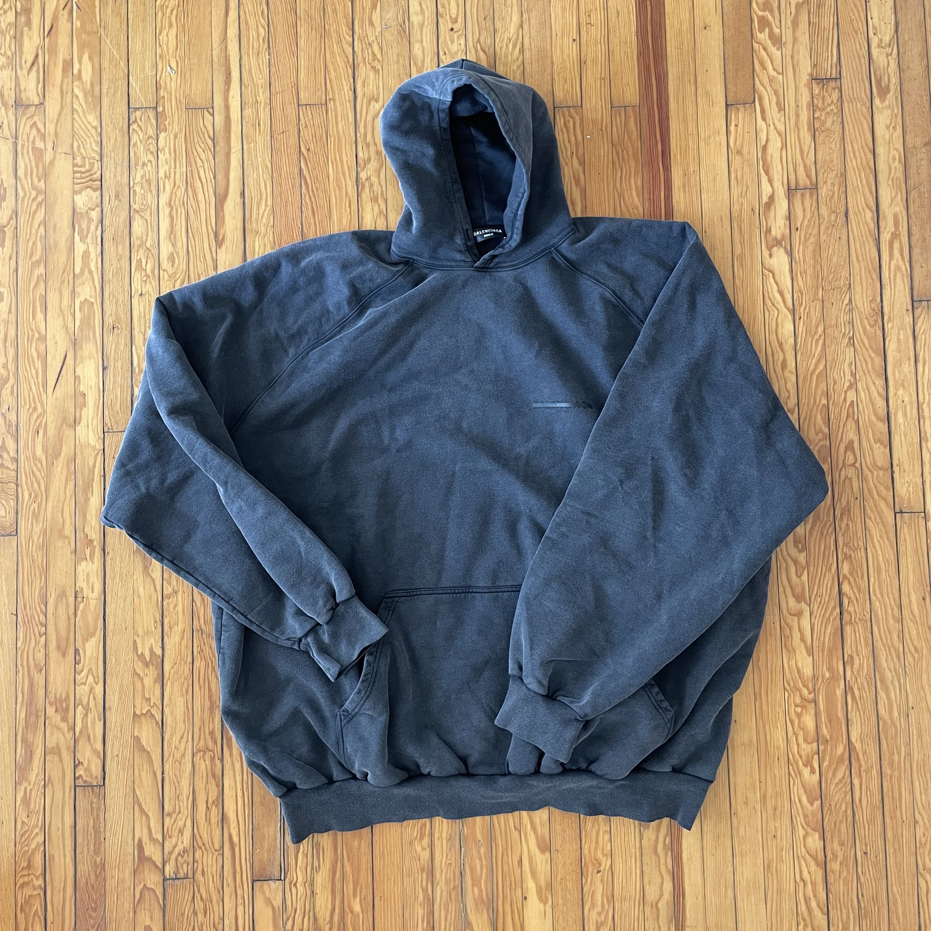 image of Balenciaga Strike Logo Hoodie in Washed Black, Men's (Size XL)