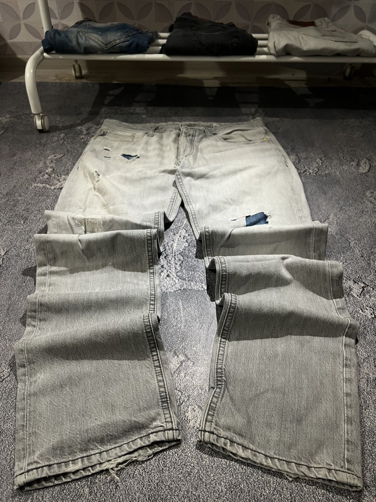 Japanese Brand Bullet Distressed Vintage Jeans — Slim Gray Fashion Style Size US 34 / EU 50 - 1 Thumbnail