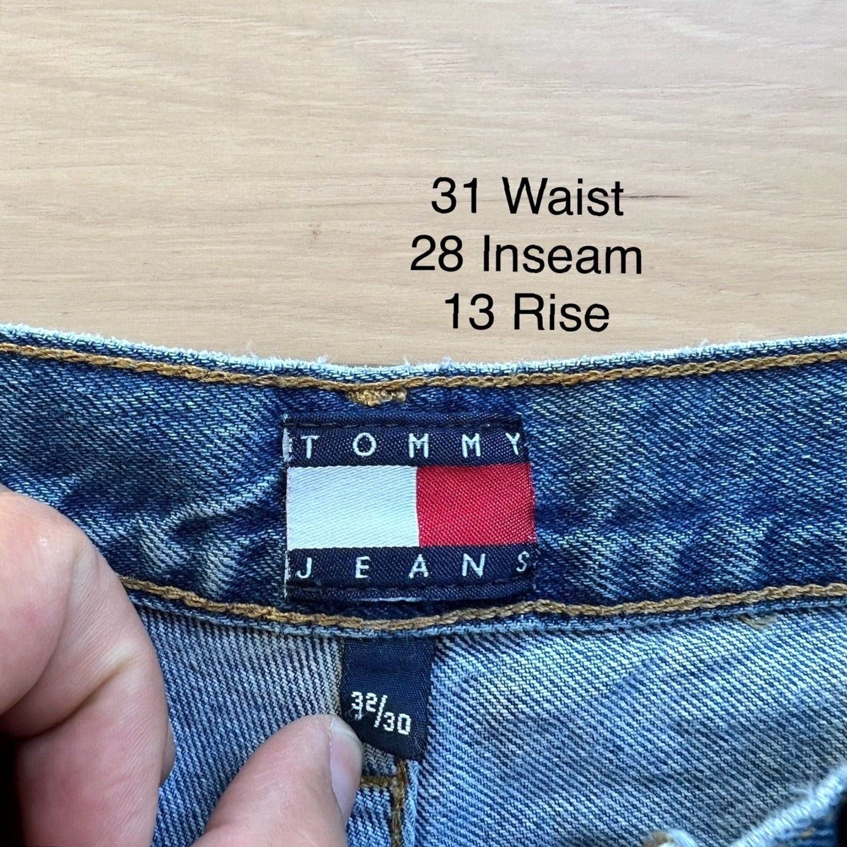 Tommy Hilfiger VINTAGE Tommy Hilfiger Carpenter Jeans 31x28 Blue 90s Baggy Skater Streetwear Mens Jeans Size US 31 - 5 Thumbnail