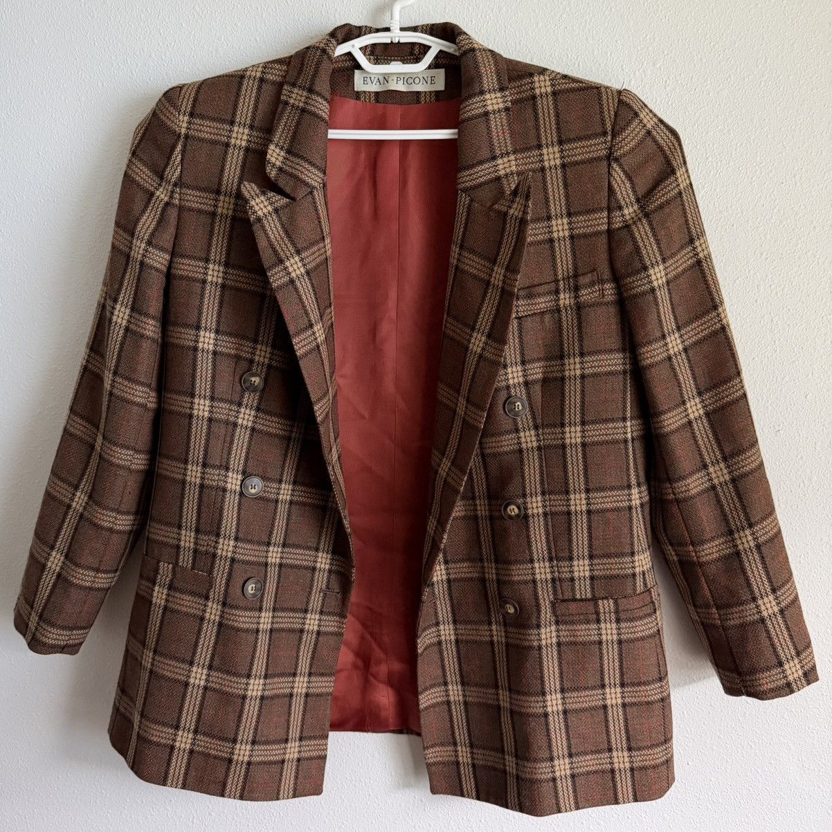 Evan Picone Vintage Evan Picone Womens Size 10 Brown Plaid Wool Blazer Size L / US 10 / IT 46 - 3 Thumbnail