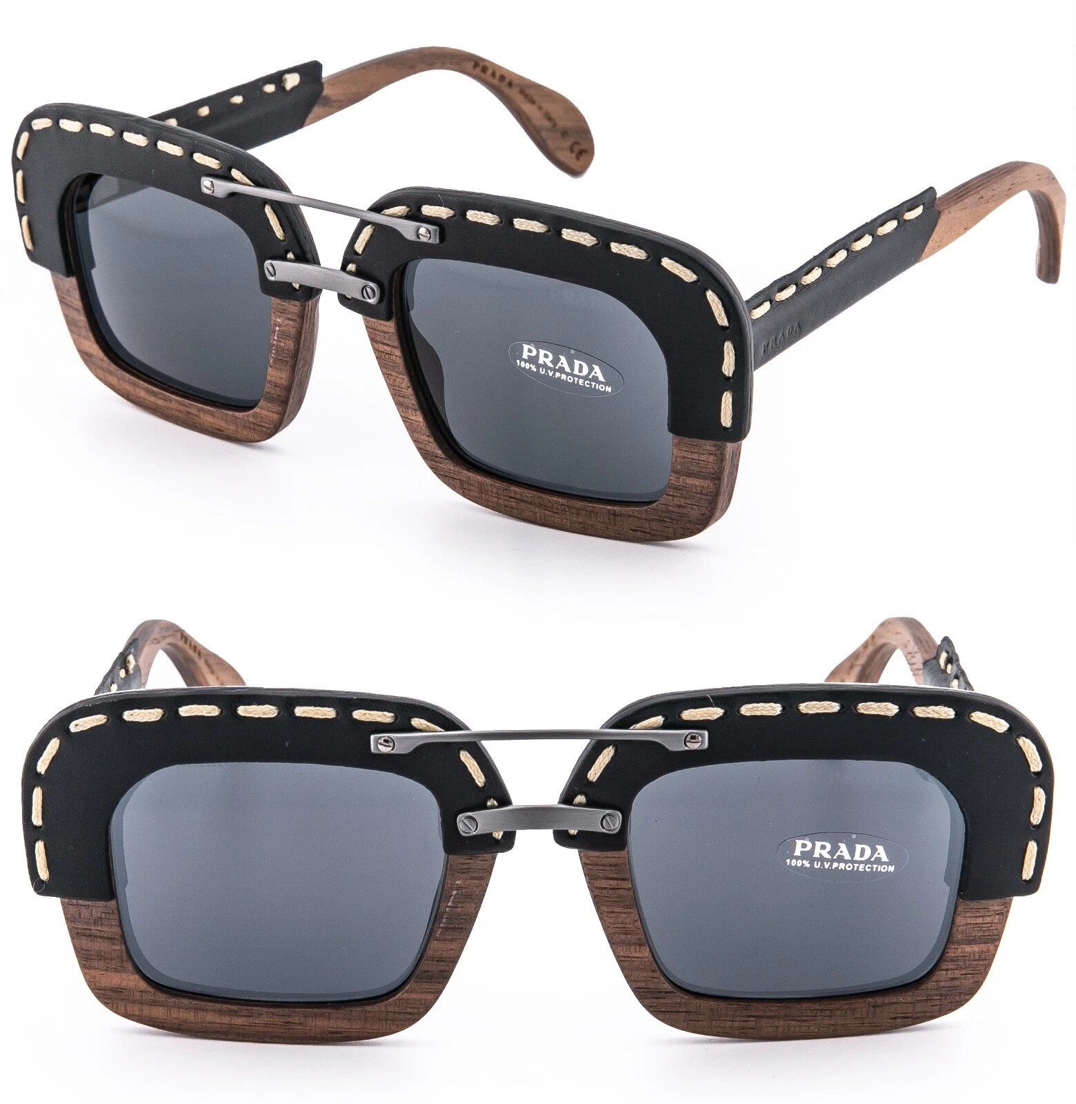 Prada PRADA 26R PR26RS RAW Brown Canaletto Black Sunglasses Size ONE SIZE - 1 Thumbnail