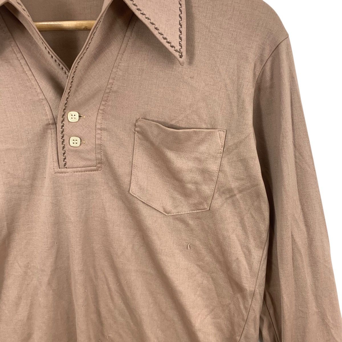 Vintage Vintage 70s WIDE COLLAR DISCO Brown Polo Tee Shirt Top long Size US S / EU 44-46 / 1 - 5 Thumbnail
