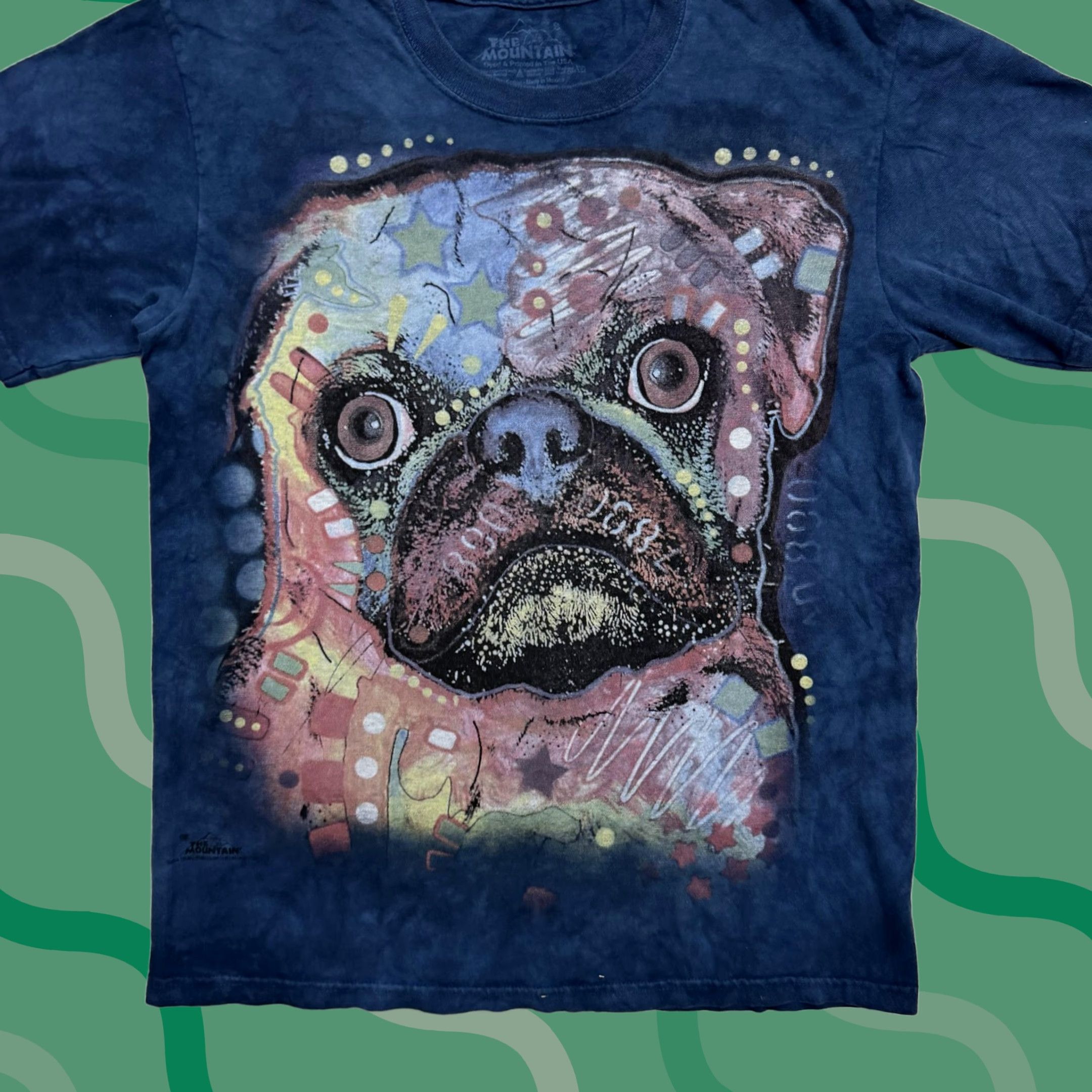 The Mountain The Mountain Pug Shirt Mens M Blue Tie Dye Dog Graphic Tee Crew Neck Short Sleeve Size US M / EU 48-50 / 2 - 1 Thumbnail