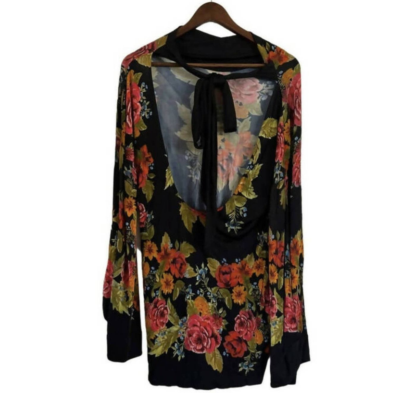 Free People Free People 2 AM Black Long Sleeve Tie-Back Floral Dress Size XS / US 0-2 / IT 36-38 - 4 Thumbnail