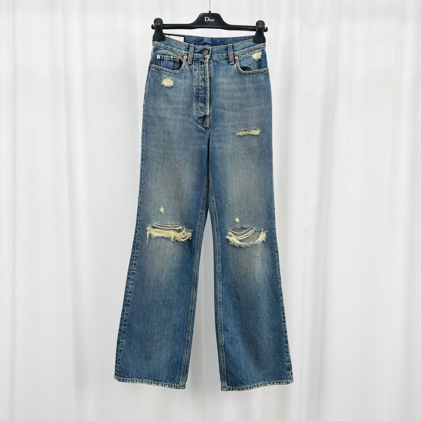 Gucci Gucci Distressed Leather Patch Washed Jeans Size 22" - 1 Thumbnail