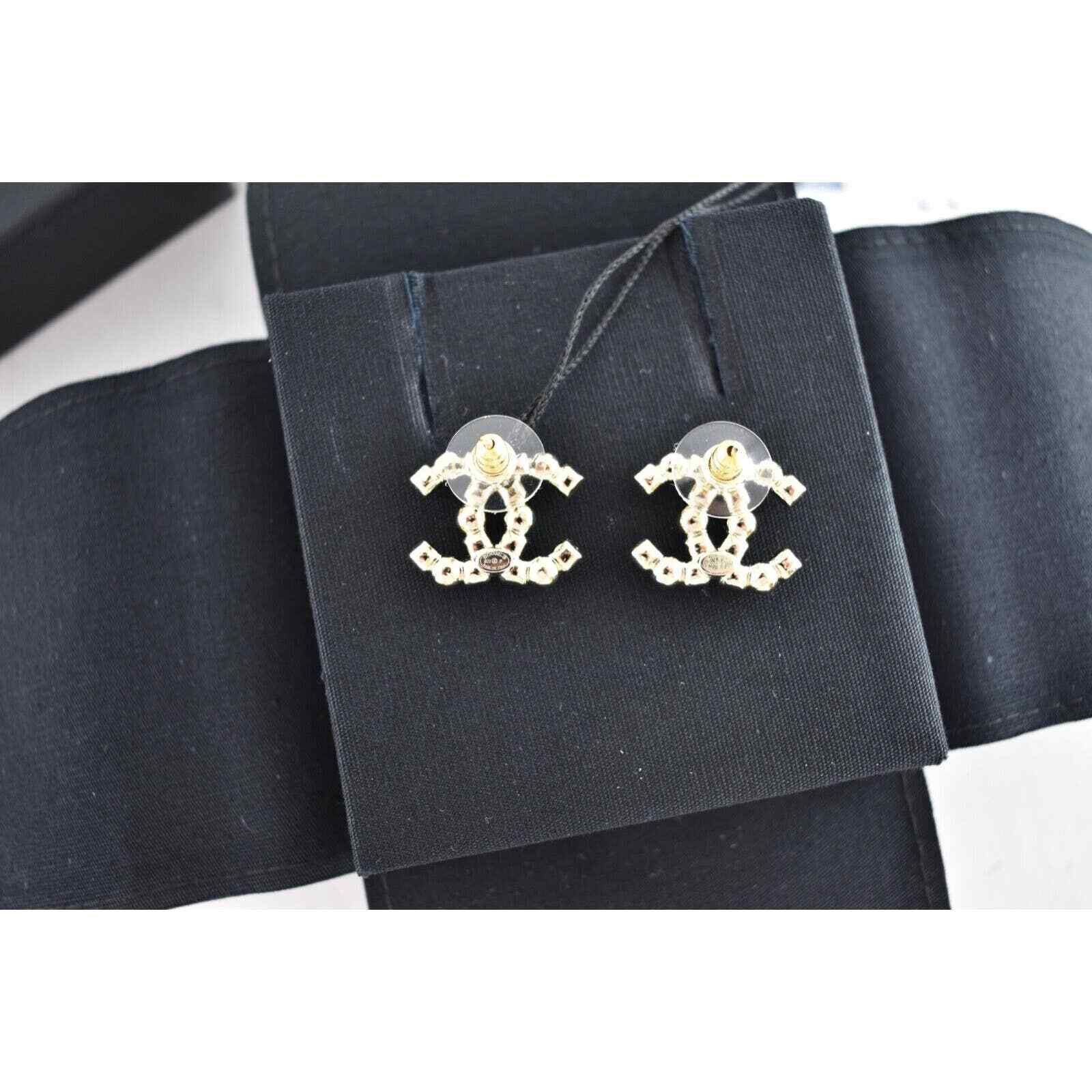 Chanel Chanel Gold Black Crystal Pearl Statement Stud Earrings Size ONE SIZE - 9 Thumbnail