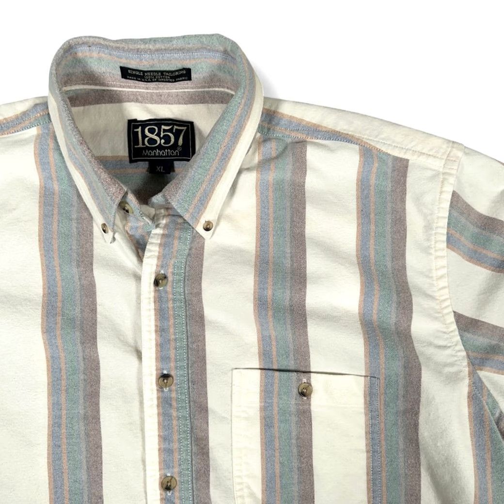 Vintage VINTAGE Manhattan Shirt Adult XL White Striped Flannel 1857 USA 90s Men’s Wool? Size US XL / EU 56 / 4 - 2 Thumbnail