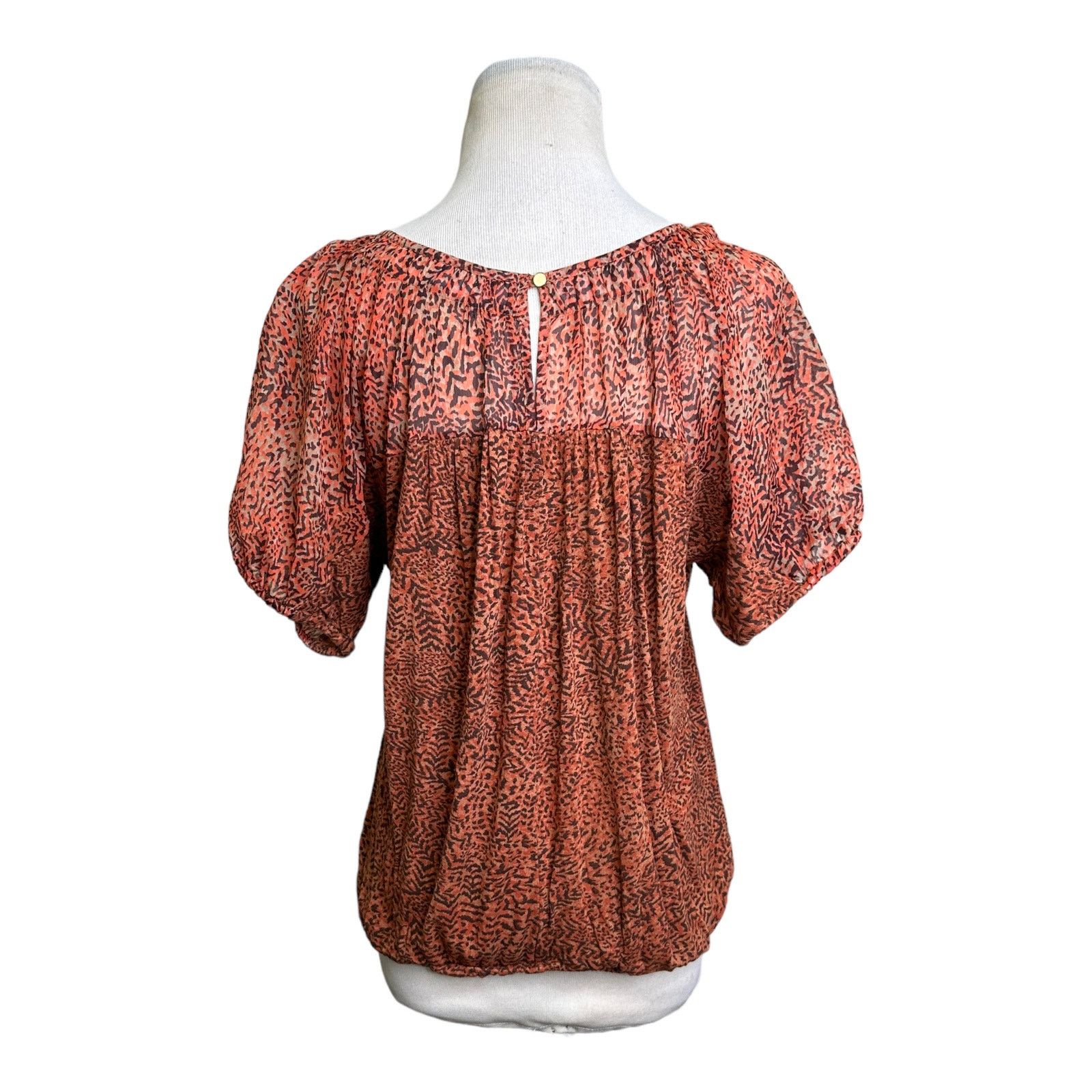 Loft Loft orange animal print short sleeves blouse size XSP Size XS / US 0-2 / IT 36-38 - 2 Thumbnail