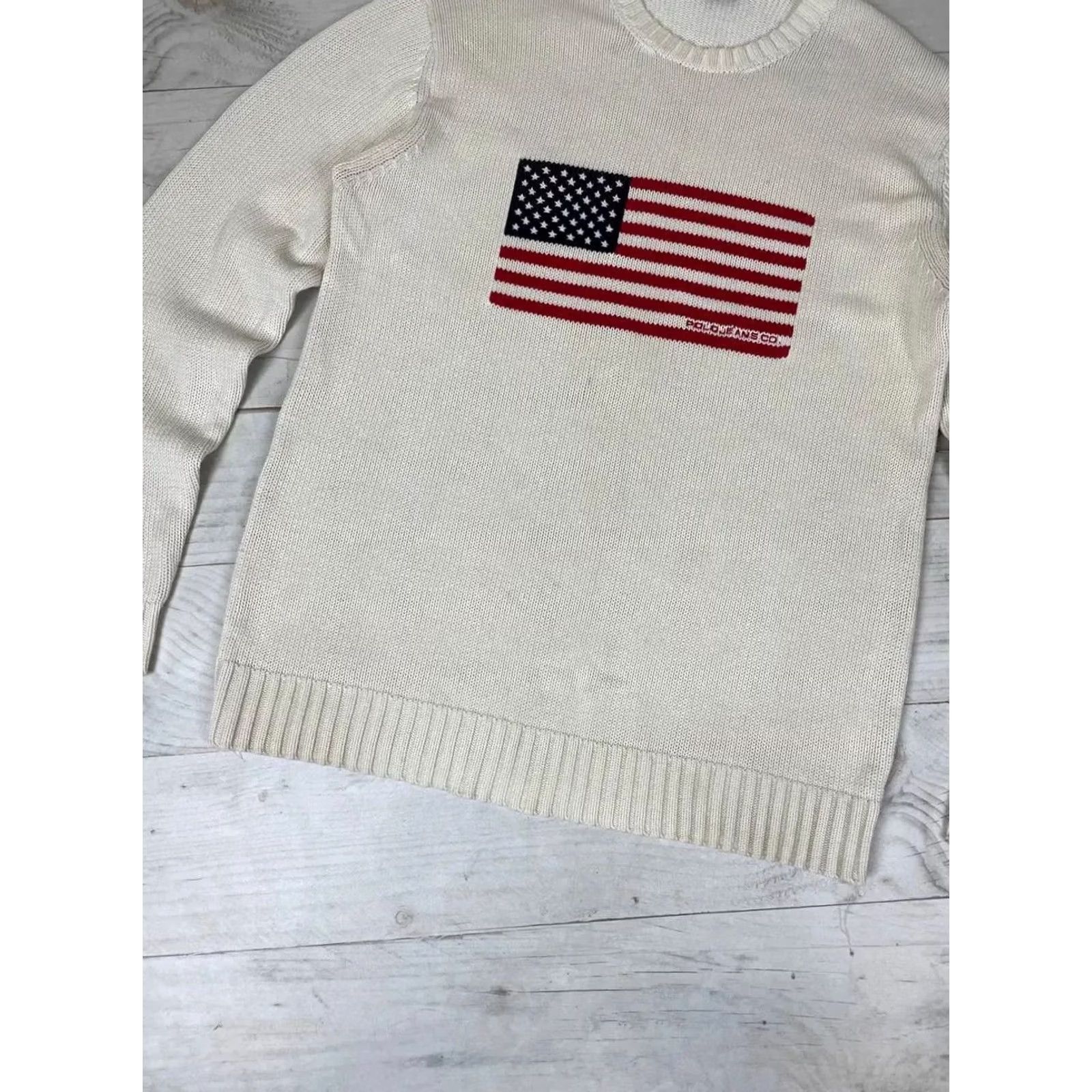 Polo Ralph Lauren VINTAGE Polo Jeans Co Ralph Lauren Sweater Men White Size L USA Flag Logo Size US L / EU 52-54 / 3 - 3 Thumbnail