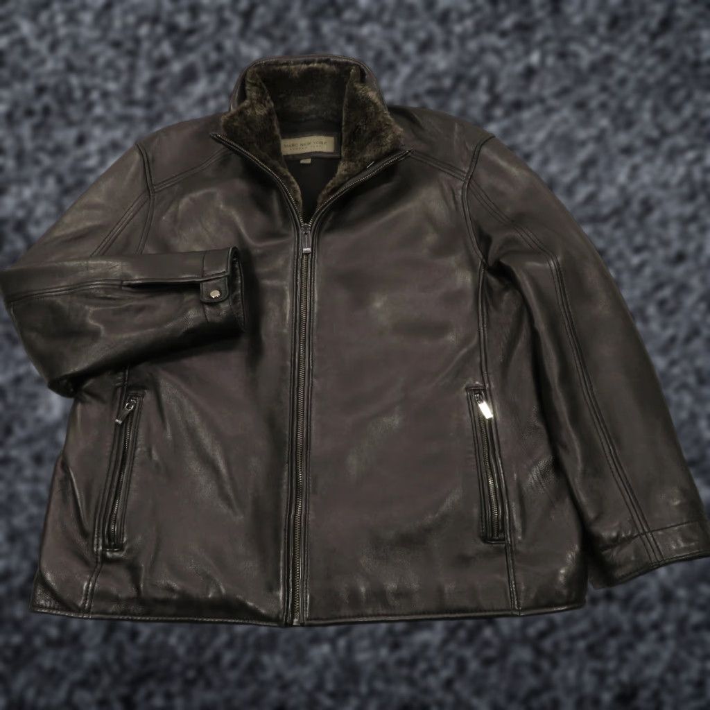 Vintage VINTAGE Andrew Marc New York Jacket Mens Leather Black Removable Fur Liner Wool 3-in-1 Jacket (L) Black Leather 90s Style Size US L / EU 52-54 / 3 - 1 Thumbnail