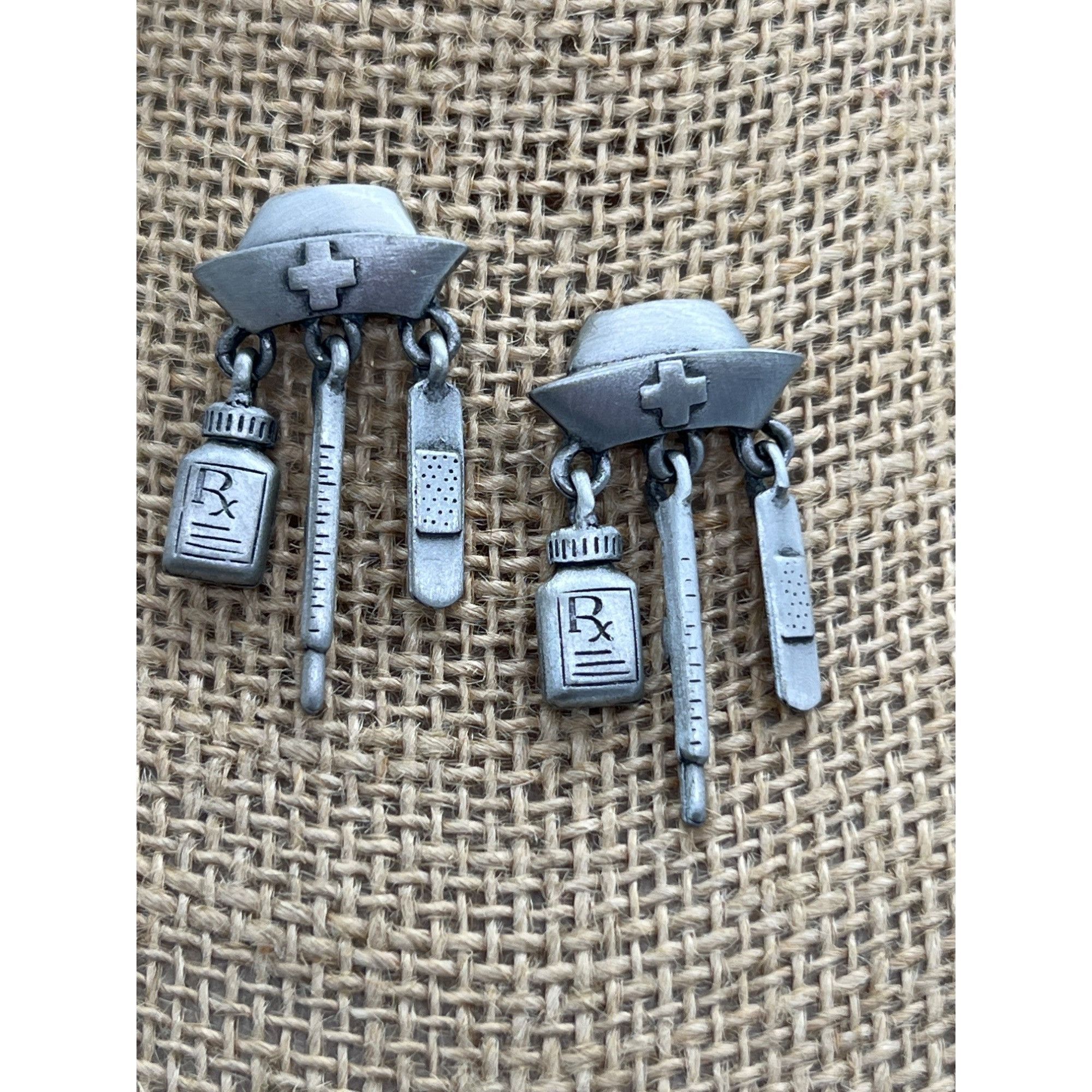 Other Vintage JJ Jonette Pewter Nurse Earrings Dangles Bandage The Size ONE SIZE - 1 Thumbnail