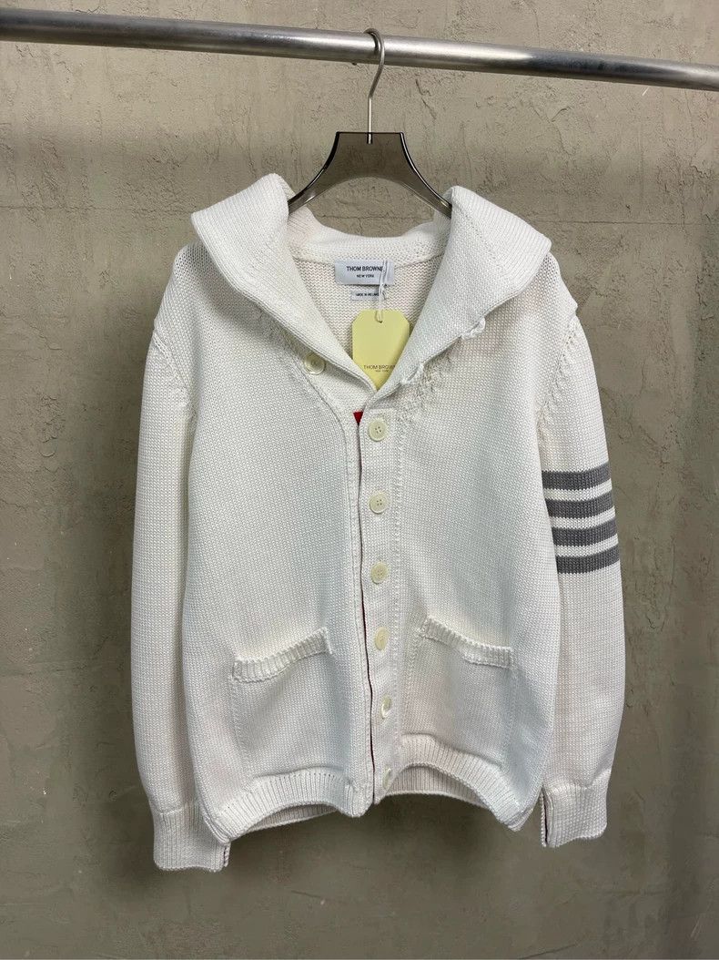 Thom Browne Thom Browne White four-striped knitted cardigan sweater jac Size US S / EU 44-46 / 1 - 2 Thumbnail