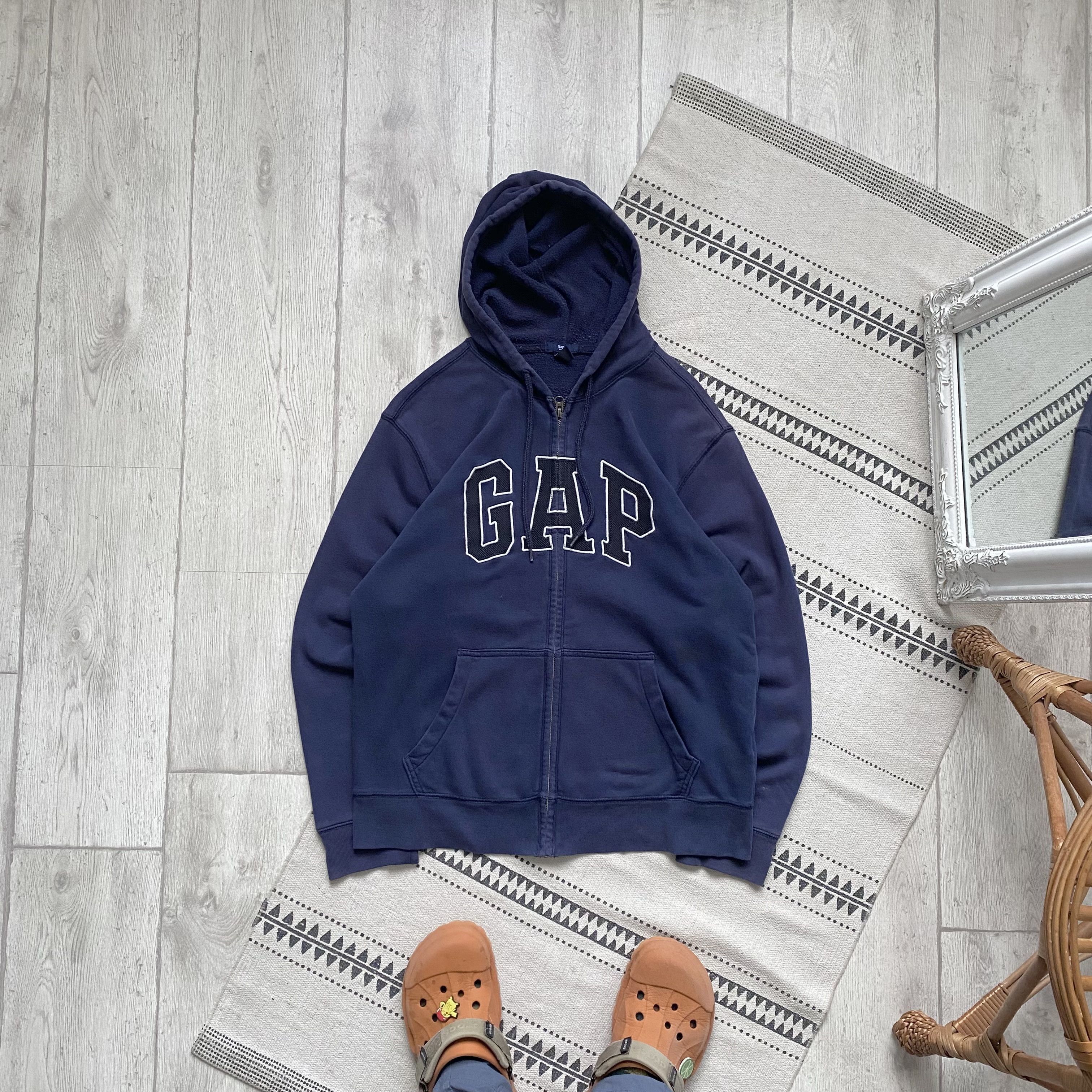 トップス archive old gap zip hoodie 00s 90s y2k Vintage Gap Hoodie Full Zip Embroidered Logo 00s Size L Blue