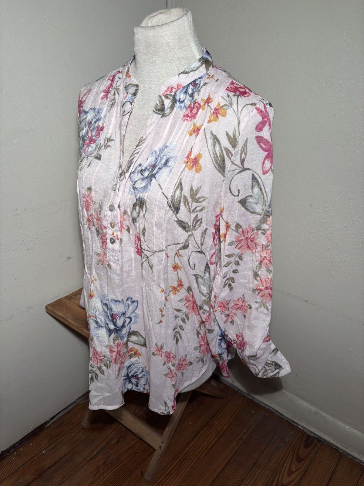 Other Zac & Rachel Linen Floral Blouse Size L / US 10 / IT 46 - 6 Thumbnail