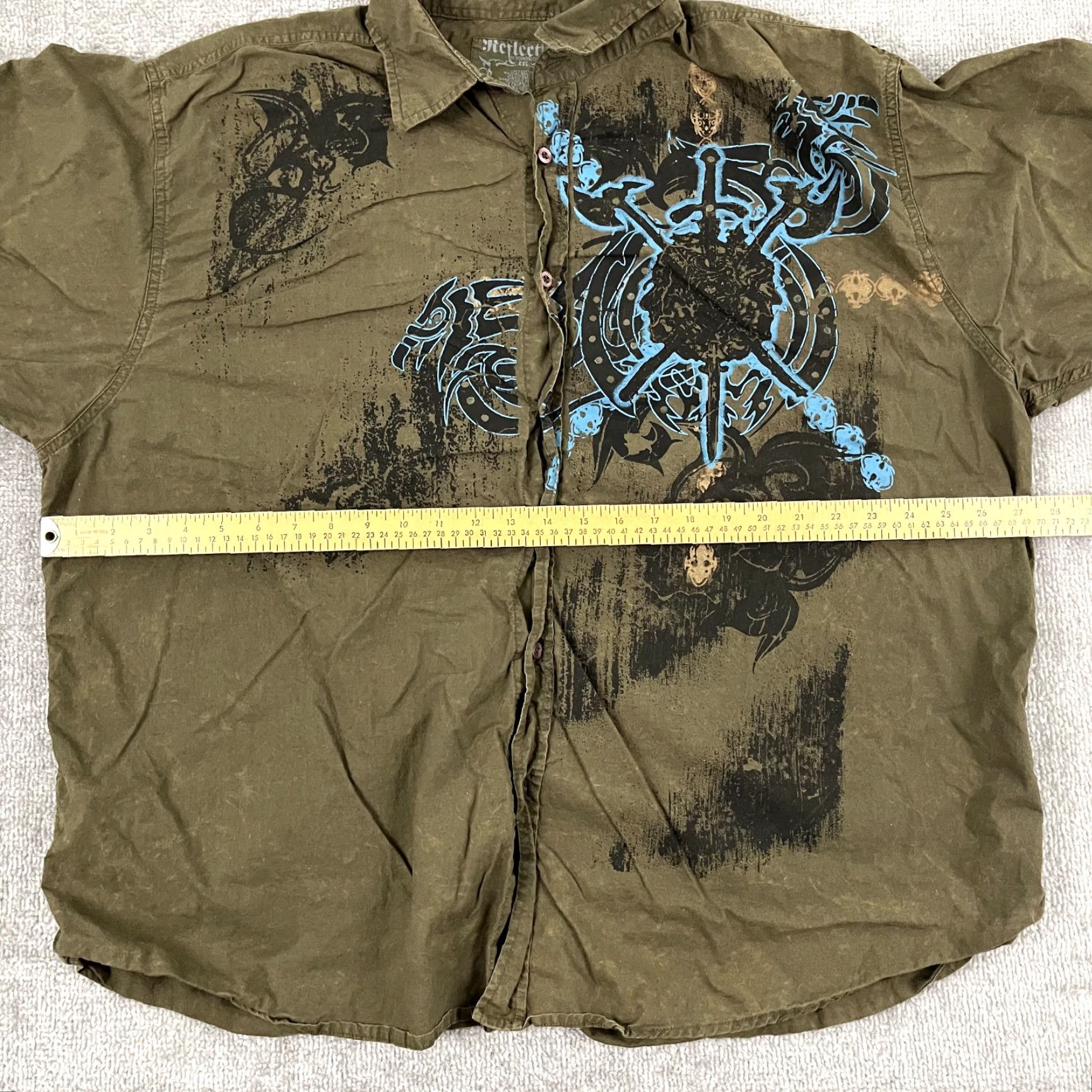 Affliction VINTAGE Affliction Shirt Mens 2XL Green Graphic Button-Up Long Sleeve Casual Grunge Punk Y2K Size US XXL / EU 58 / 5 - 6 Thumbnail