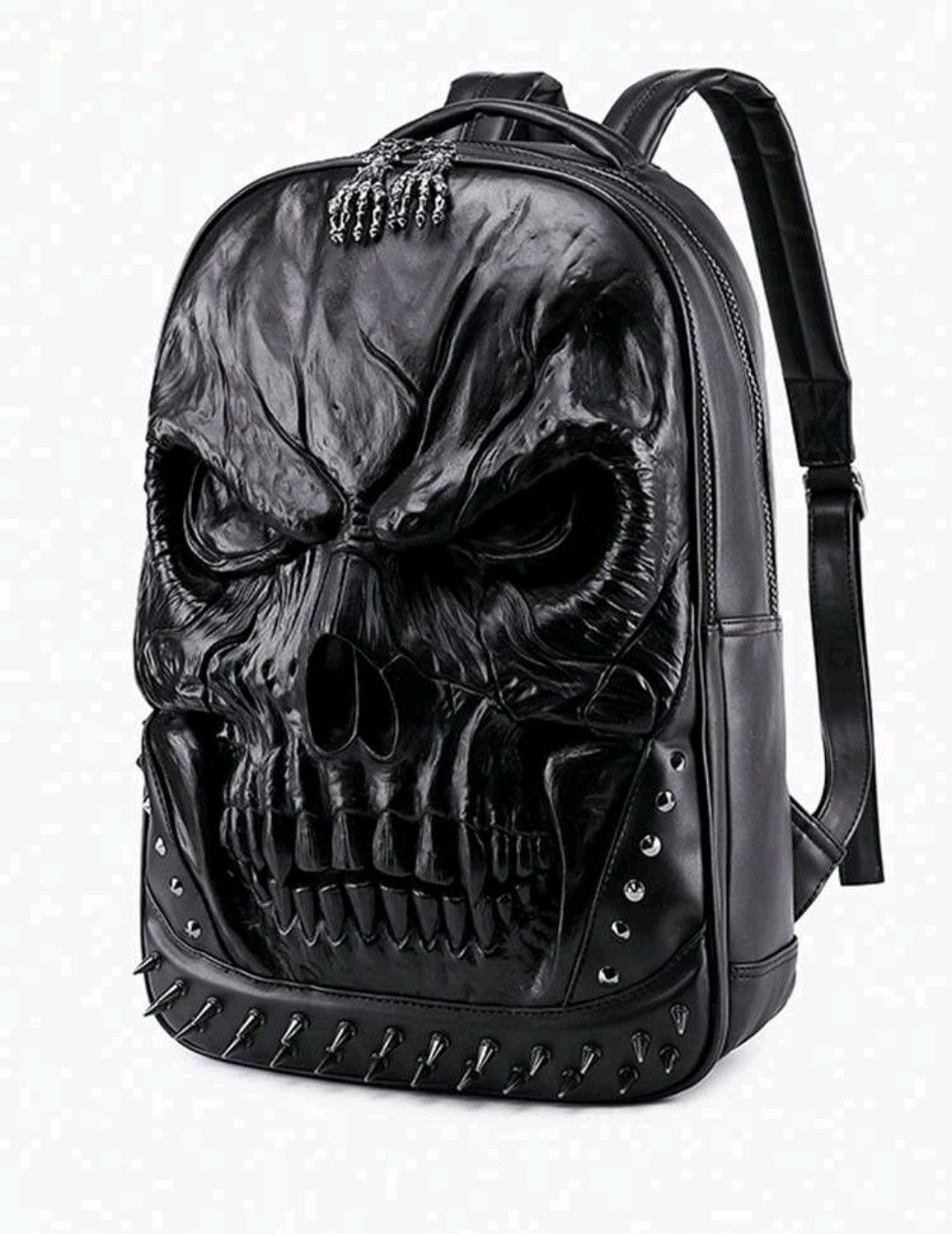 Leather Spiky Skull Leather Bagpack Large Size ONE SIZE - 3 Thumbnail