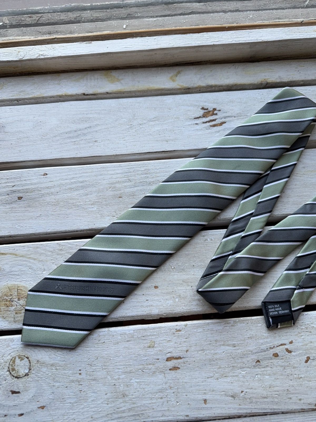 Japanese Brand × Vintage Mitsubishi Motors Tie Striped Silk Promo Germany Vintage Size ONE SIZE - 2 Thumbnail