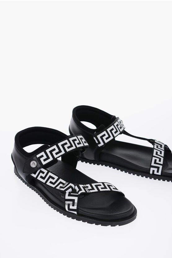 image of Versace Fabric Sandals With Trigreca Print in Black, Men's (Size 8)