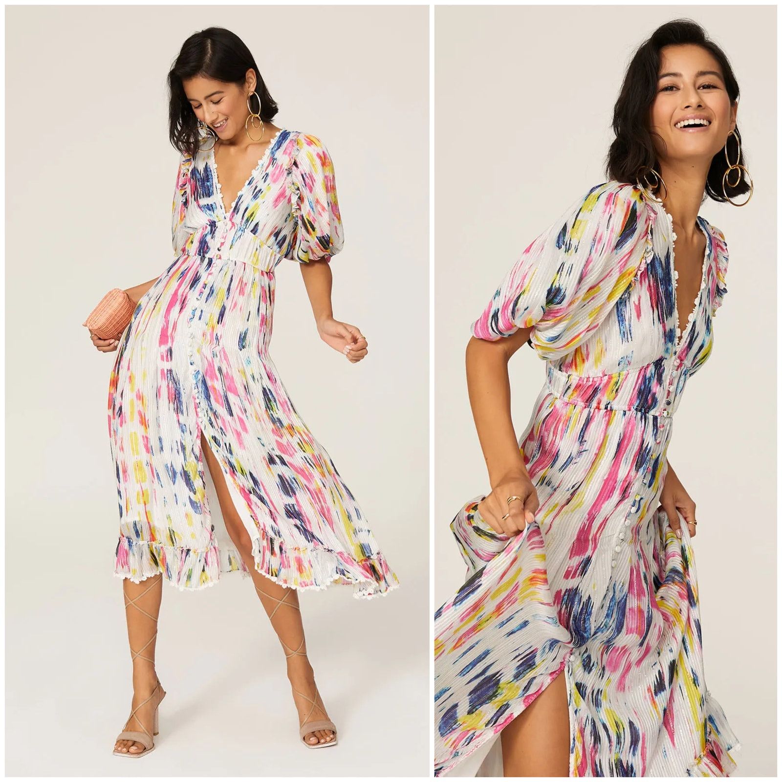 Hemant & Nandita Jorah Long Dress Metallic Water color print