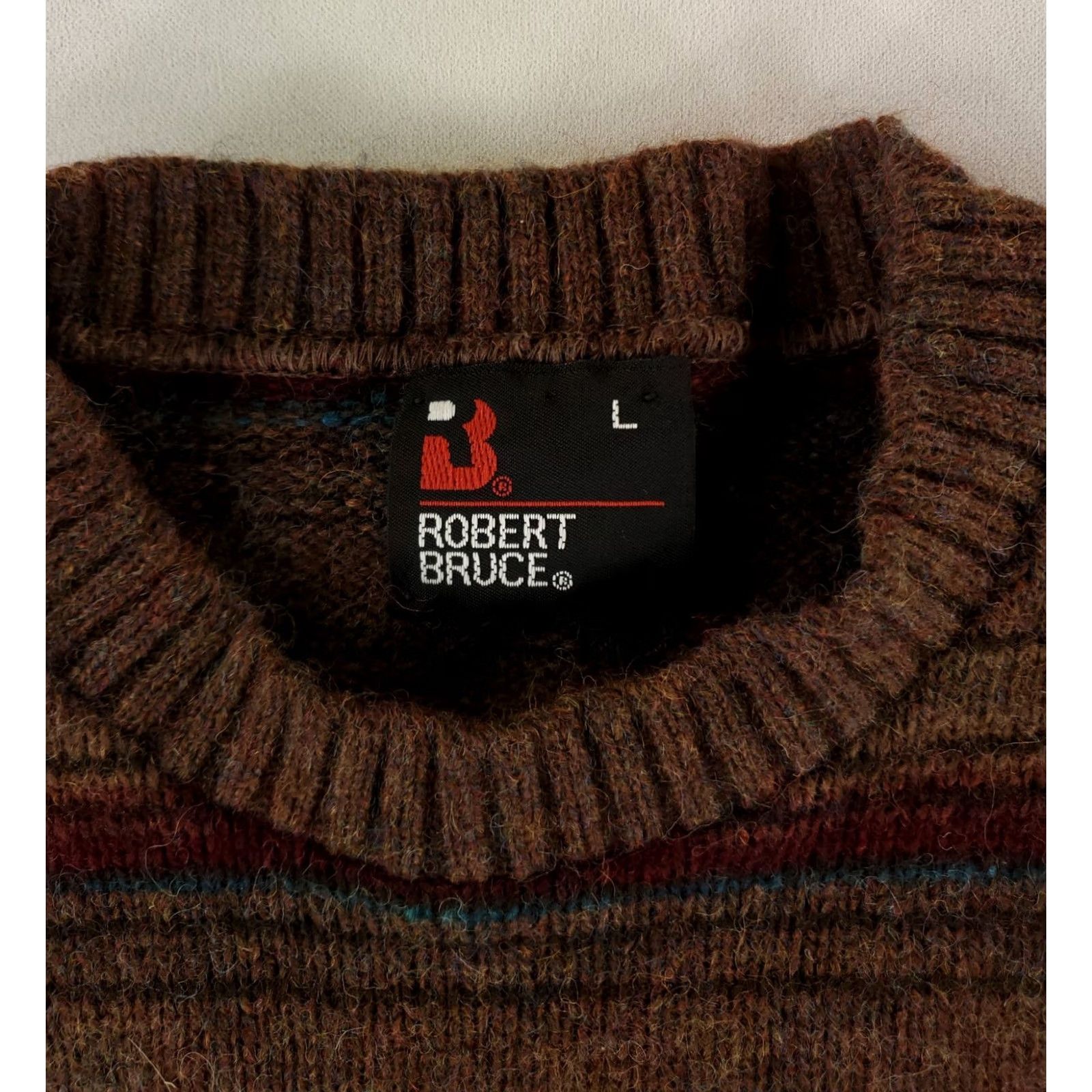 Vintage VINTAGE Robert Bruce Sweater Striped Brown Wool Blend Made USA Mens L Size US L / EU 52-54 / 3 - 2 Thumbnail