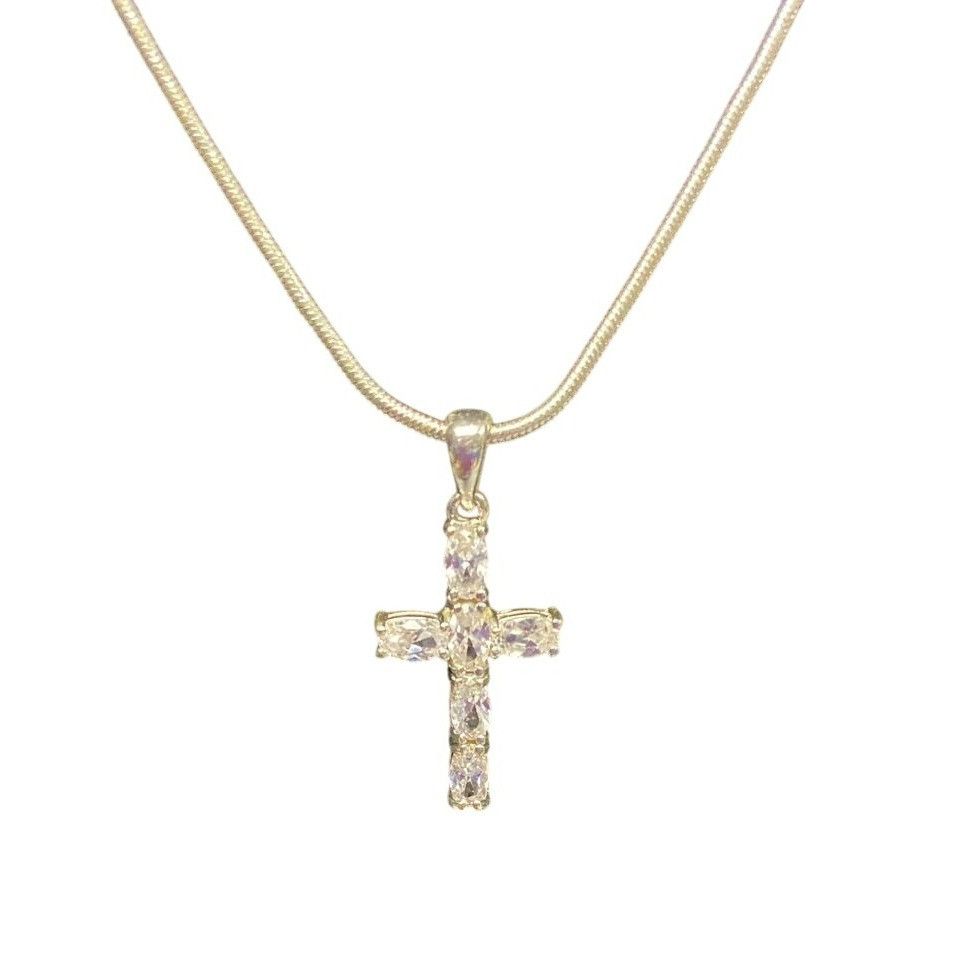 Other Cross Pendant Necklace With Clear Rhinestones On Silver-Tone Size ONE SIZE - 1 Thumbnail