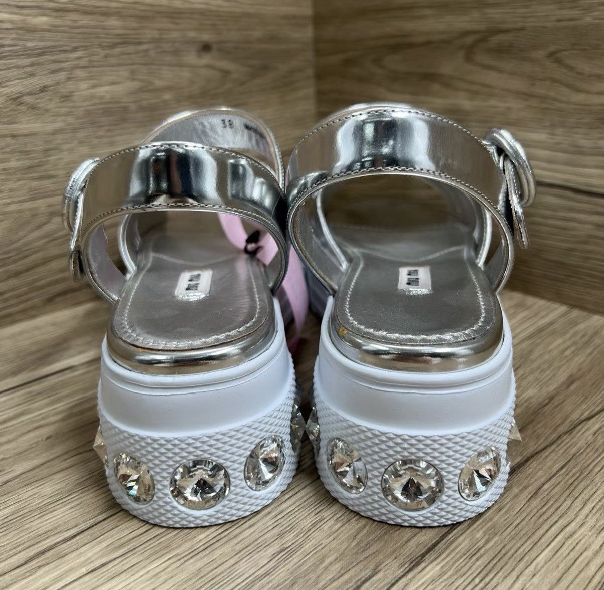 Miu Miu Miu Miu Silver Rhinestone Strappy Platform Sandals J41 Size US 8 / IT 38 - 4 Thumbnail