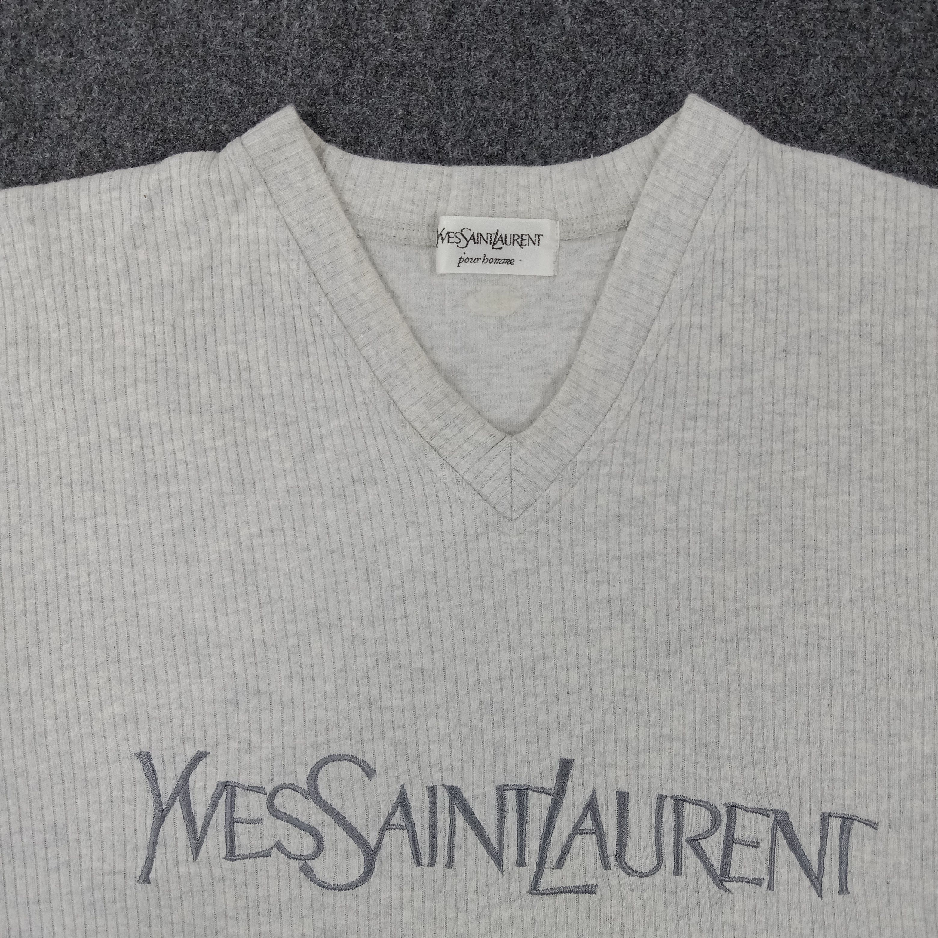 Vintage × Yves Saint Laurent Yves Saint Laurent Corduroy Spell Out V Neck Tshirt Size US L / EU 52-54 / 3 - 3 Thumbnail