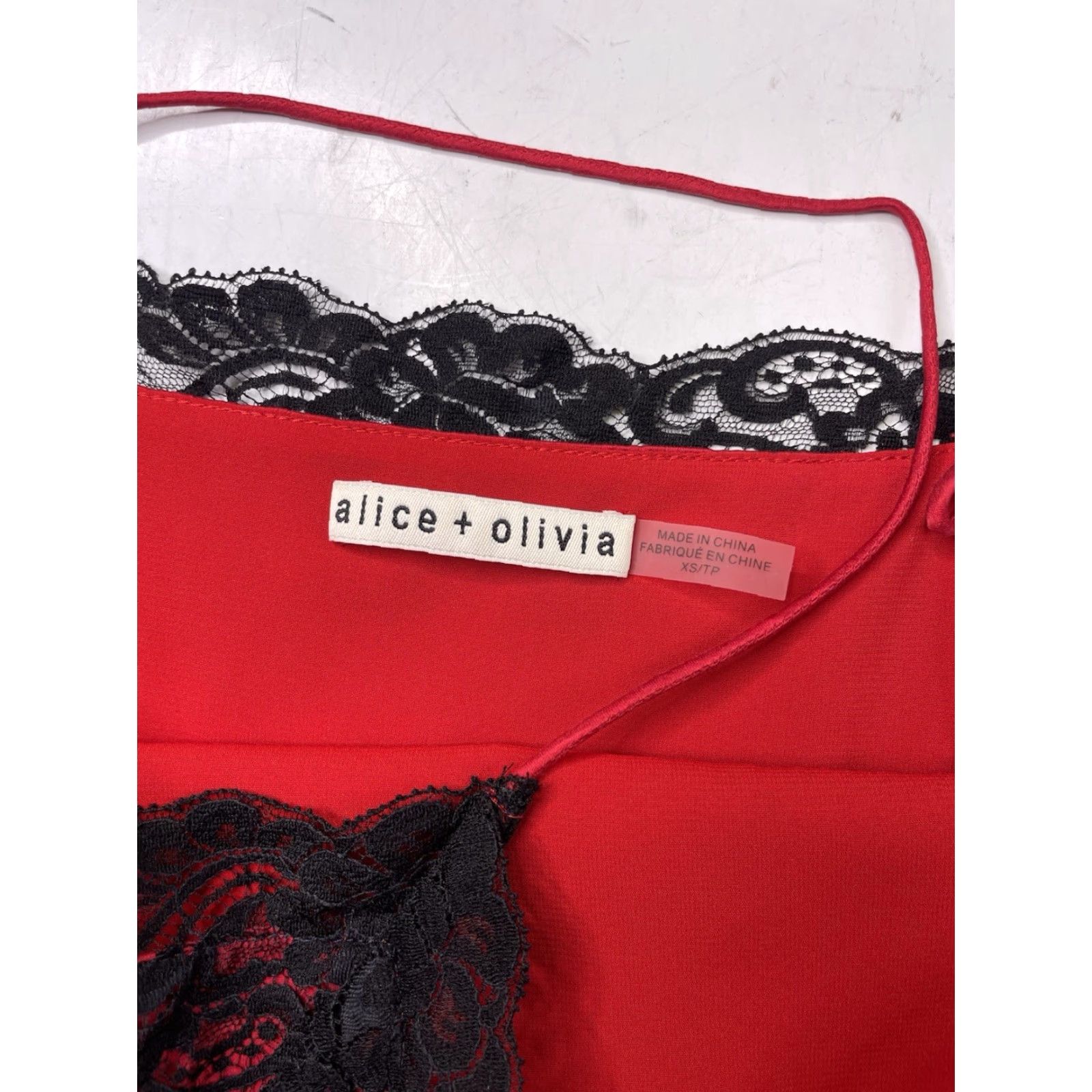 Alice + Olivia Alice + Olivia Dorine Silk Slip Lace Trim Red Camisole Tank Top XS Women Sleeveless V-Neck Spaghetti Strap Lace Accent Vest/ Tank Size XS / US 0-2 / IT 36-38 - 5 Thumbnail