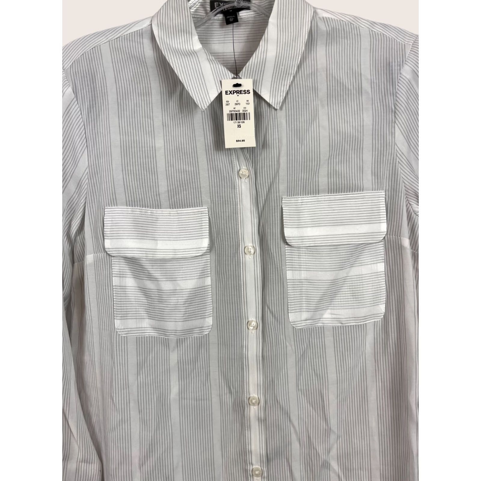 Express Express Womens Button Up Blouse shirt Striped Long sleeve Pockets Dragon stripe XS Size XS / US 0-2 / IT 36-38 - 1 Thumbnail