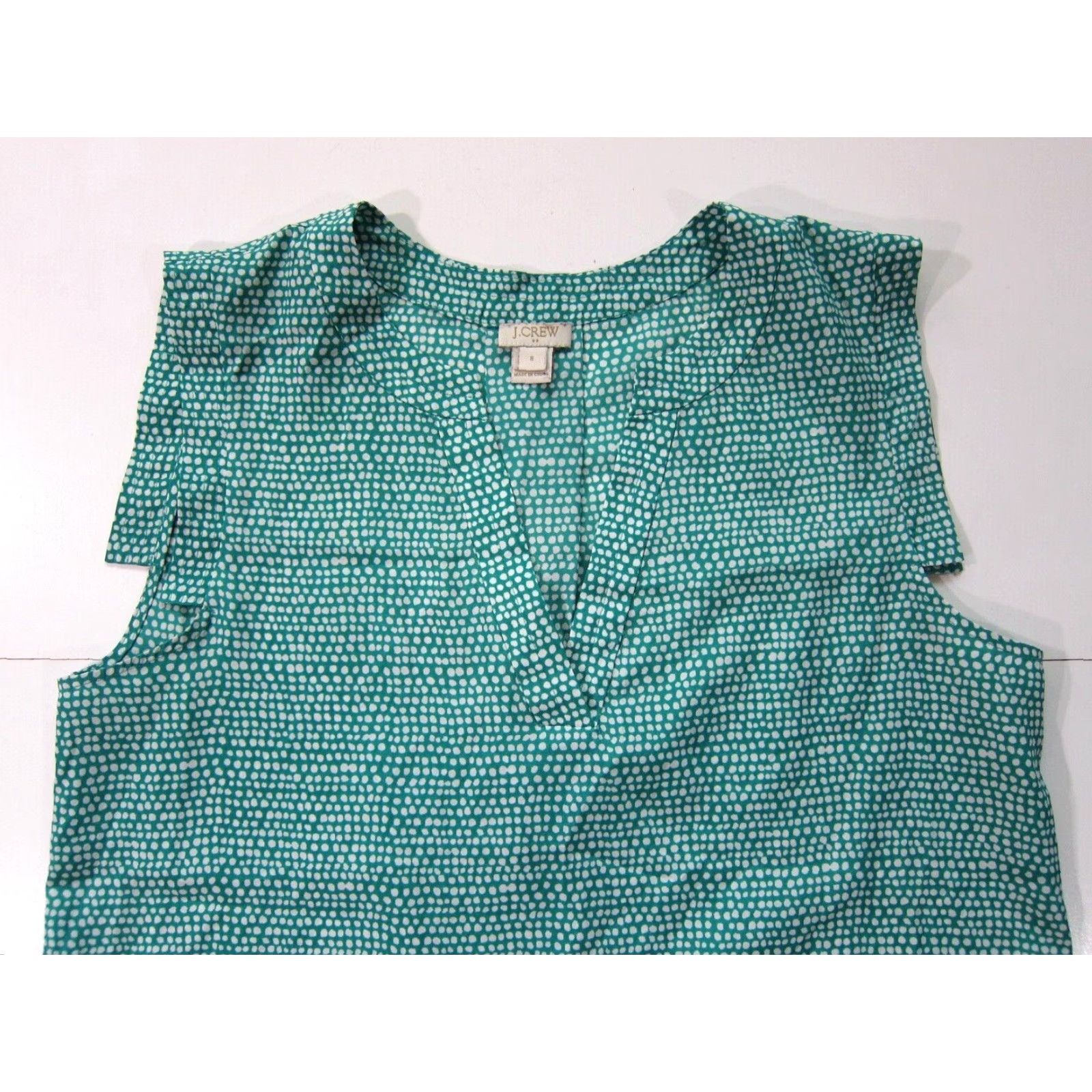 J.Crew J.Crew Green White Polka Dot V-Neck Cap Sleeve Tunic Blouse Women 8 Size M / US 6-8 / IT 42-44 - 5 Thumbnail