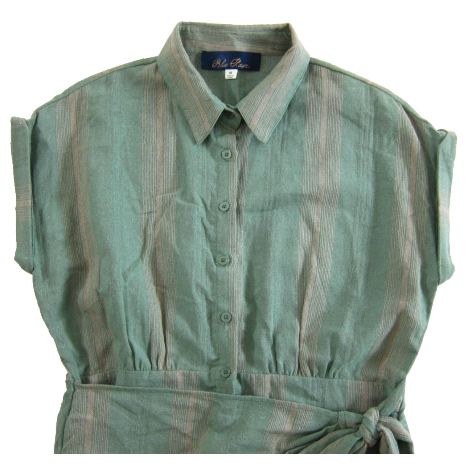Vintage Blue Rain Green Cap Sleeve Collared Button Down Shirt Wrap Dress Medium Size M / US 6-8 / IT 42-44 - 4 Thumbnail