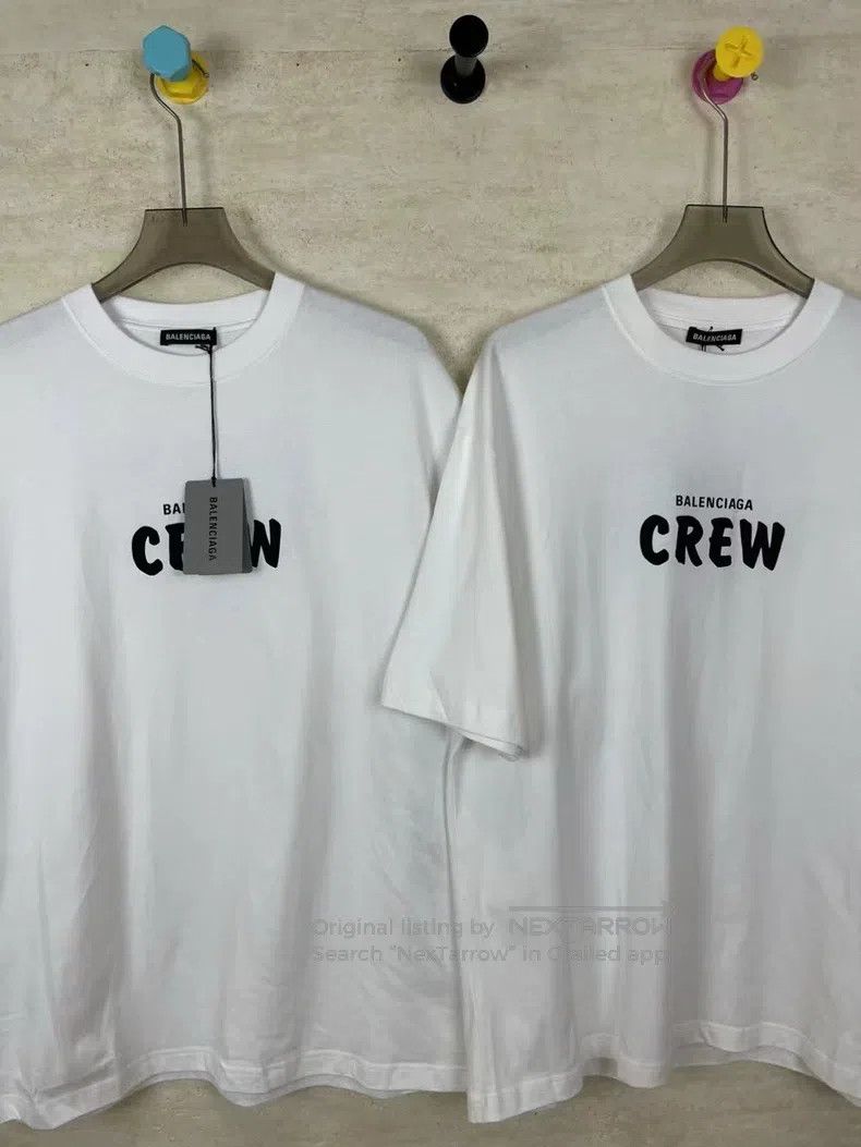 Balenciaga Balenciaga White Crew Print Short Sleeve Size US M / EU 48-50 / 2 - 1 Thumbnail