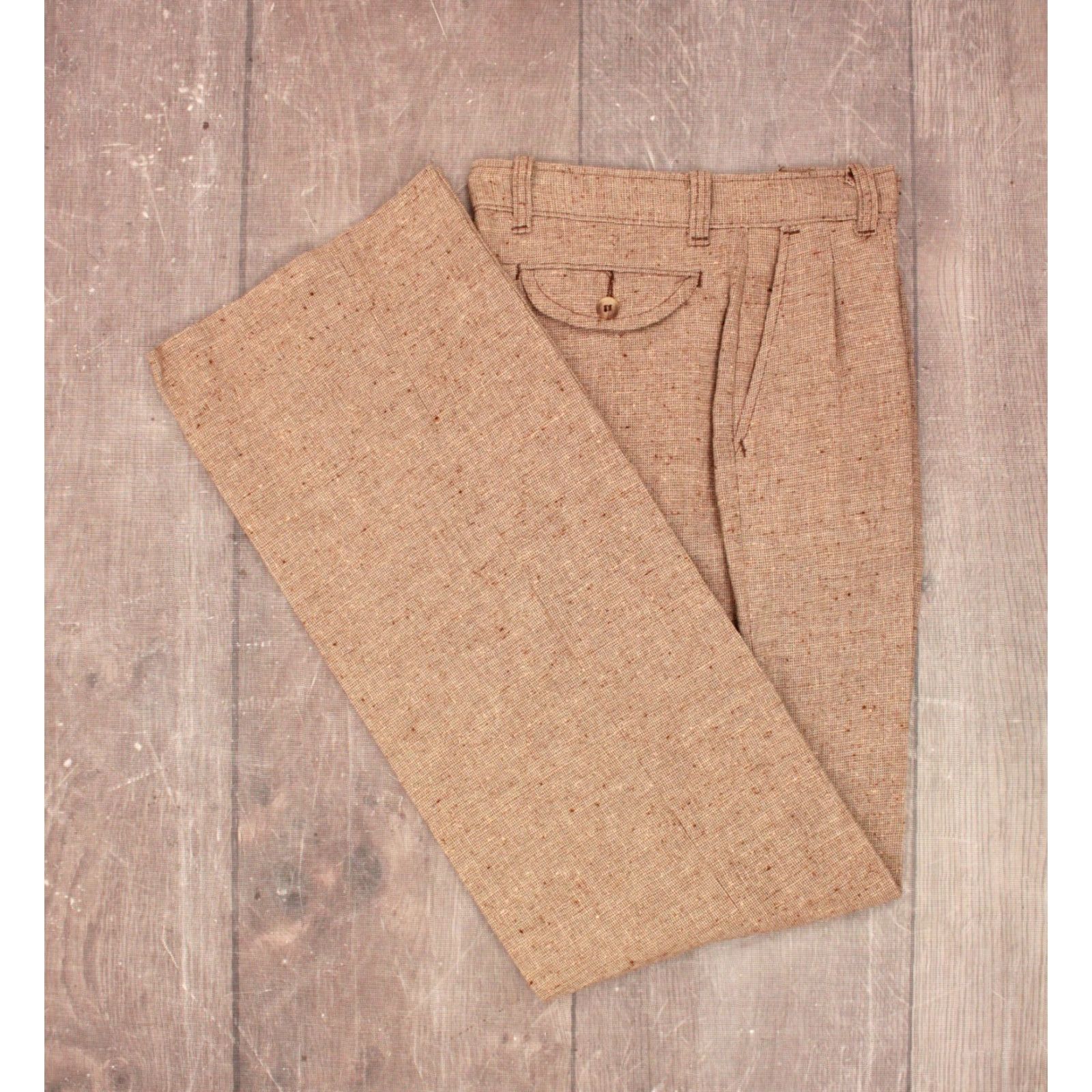 Vintage VINTAGE Men's VTG 1970s NOS Beige Tweed Wide Leg Pants 27x33.5 70s Disco Mens Beige Tweed Pants 27x33.5 1970s Disco NOS Size US 27 - 2 Thumbnail