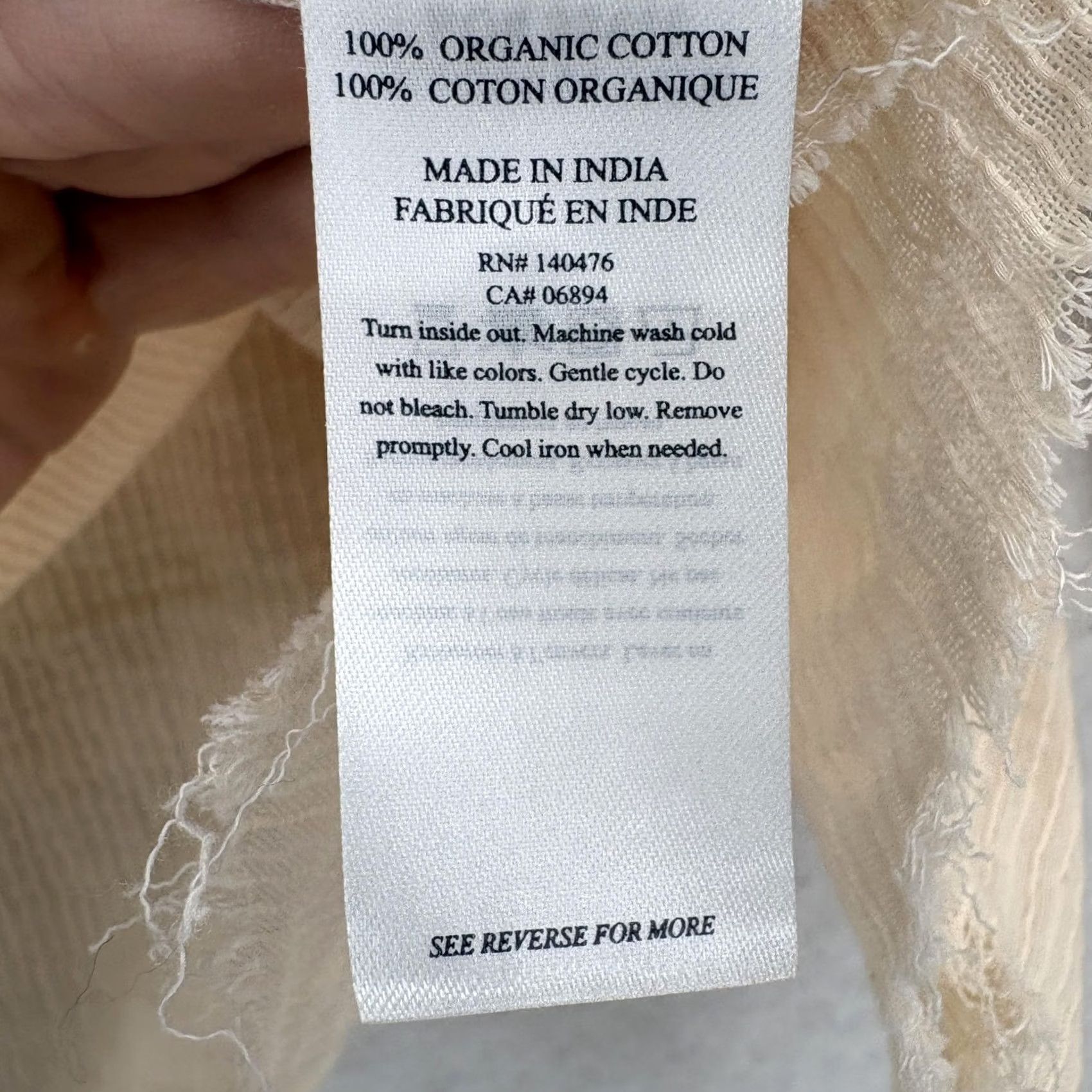 Faherty Faherty Blouse Womens Small Beige Organic Cotton V-Neck Long Sleeve Button Ruffle Crinkle Size S / US 4 / IT 40 - 5 Thumbnail