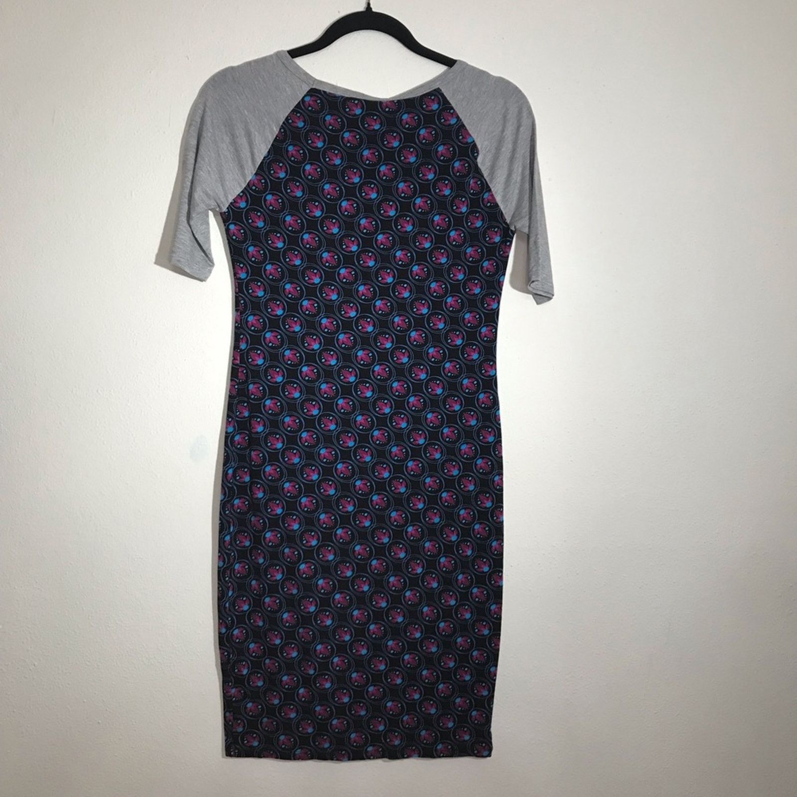 Other LuLaRoe Julia XS Blue Bodycon Dress Gray Raglan Geometric Size XS / US 0-2 / IT 36-38 - 10 Thumbnail