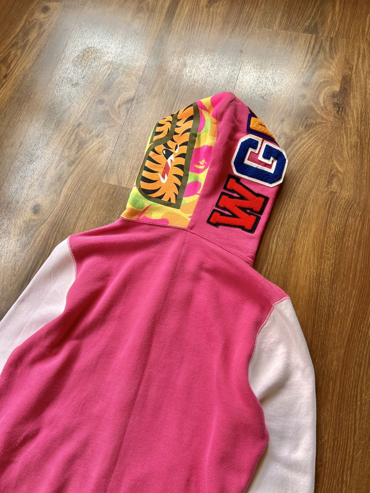 Bape Rare Bape Shark Camo Varsity Jacket / Hoodie (Pink) Size S / US 4 / IT 40 - 7 Thumbnail