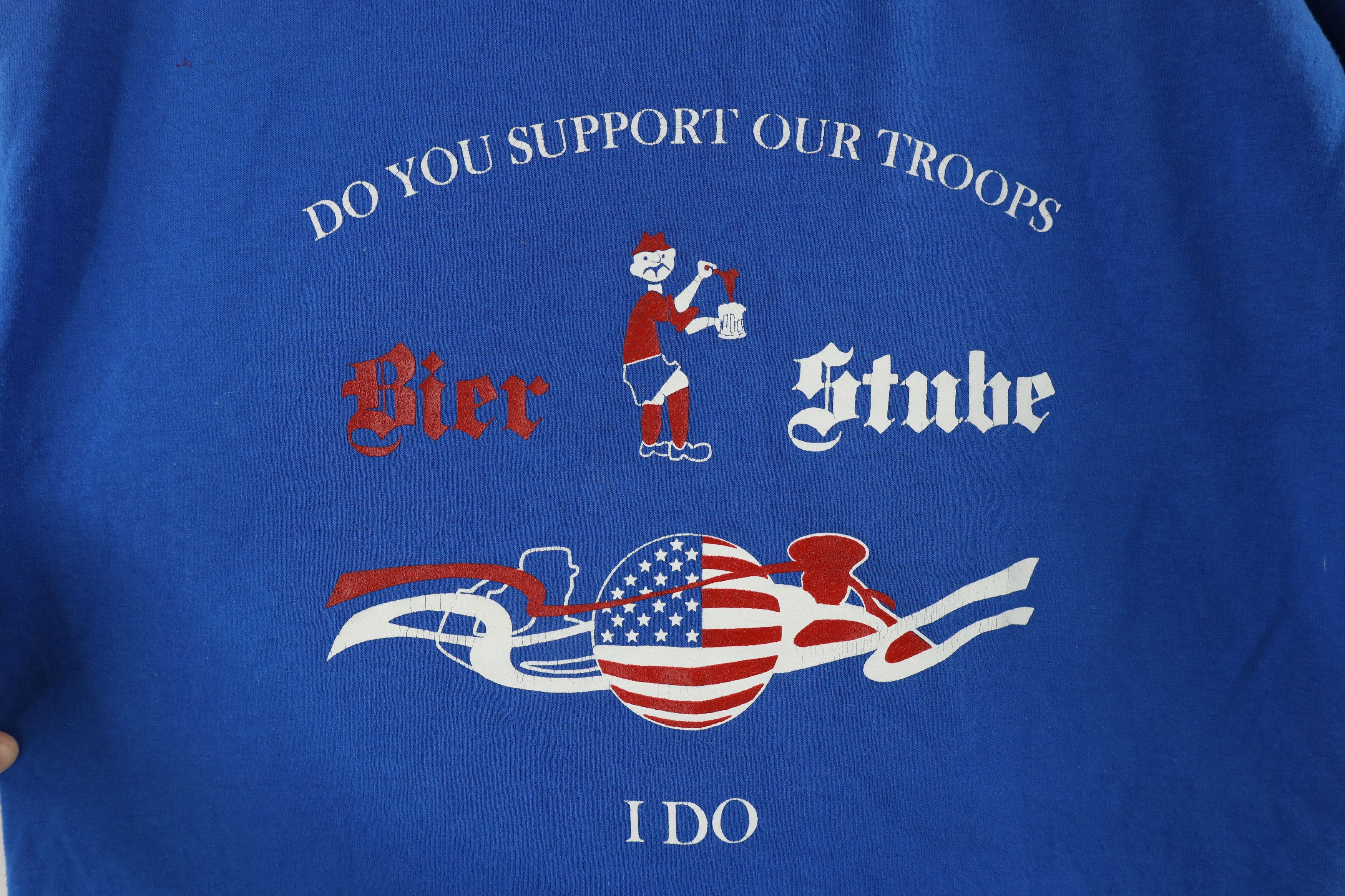 Vintage Vintage 90s Bier Stube Support Our Troops T-Shirt Blue Size US M / EU 48-50 / 2 - 4 Thumbnail