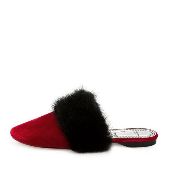 Givenchy Givenchy Bedford Mule Red Velvet and Black Mink Fur Slippers Size US 9.5 / IT 39.5 - 6 Thumbnail