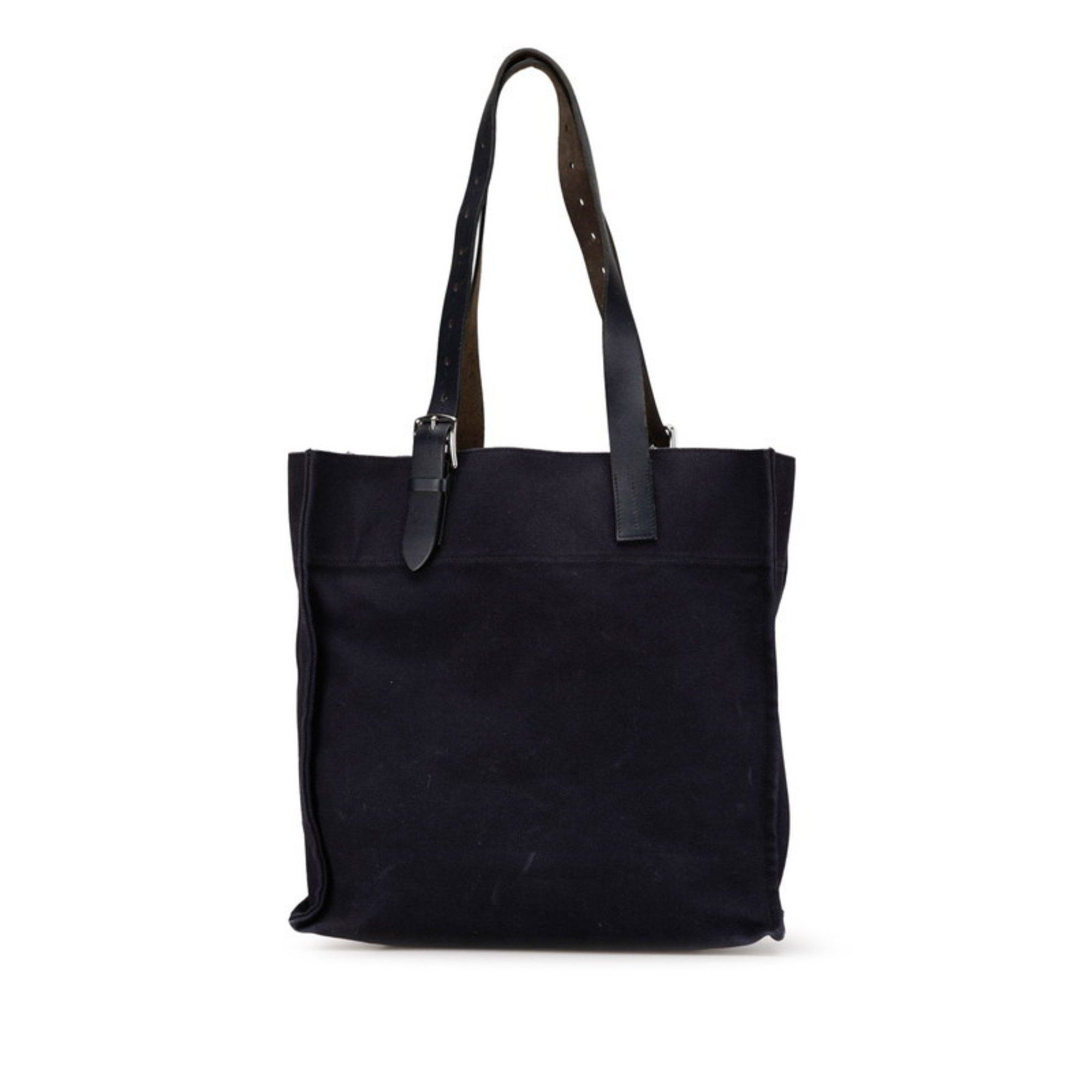 Hermes Etrivier Tote Bag Shoulder Navy Canvas Leather Women's Hermes in Blue
