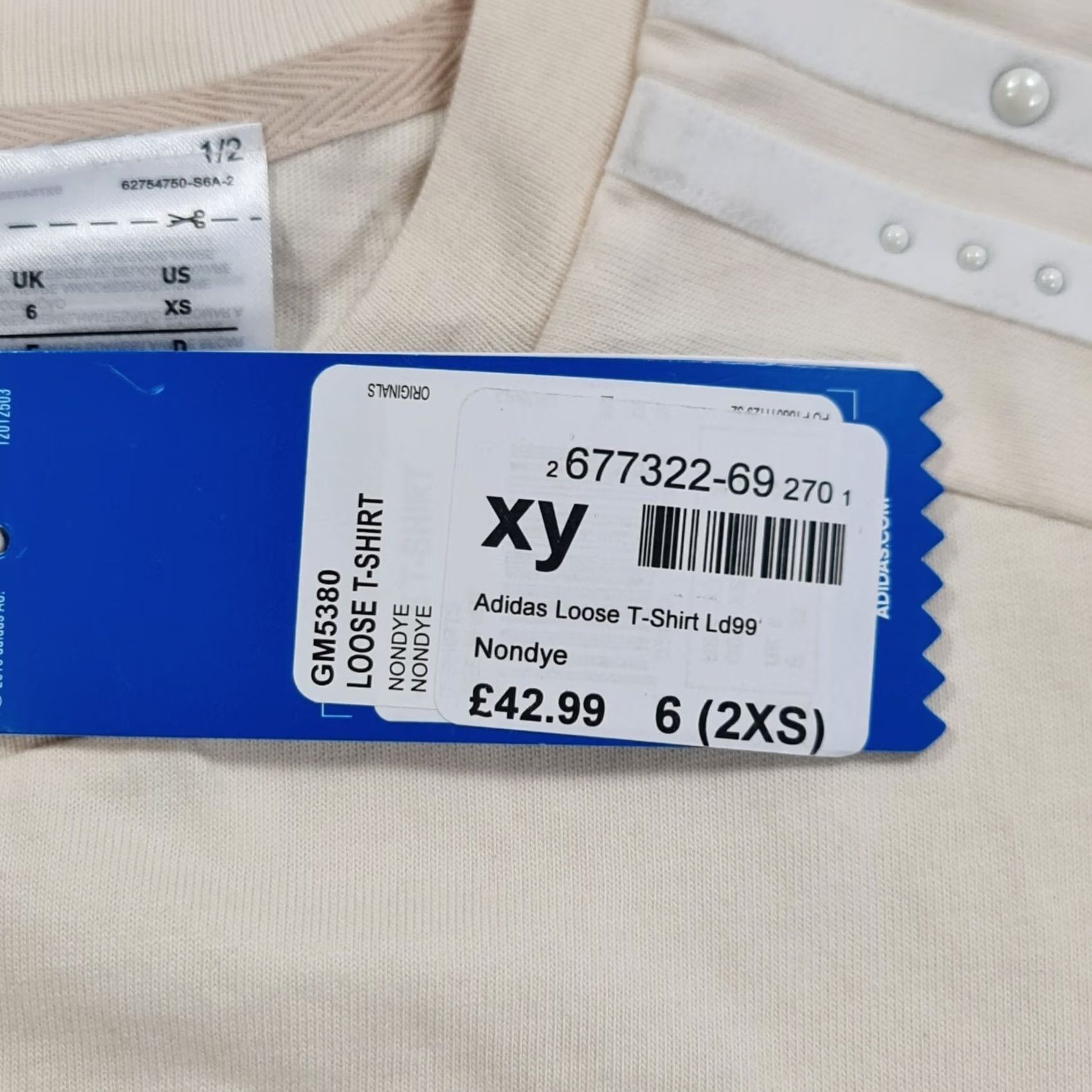 Adidas Adidas Womens T Shirt Ivory XS Oversized Loose Cotton Tee Studded Size XS / US 0-2 / IT 36-38 - 4 Thumbnail