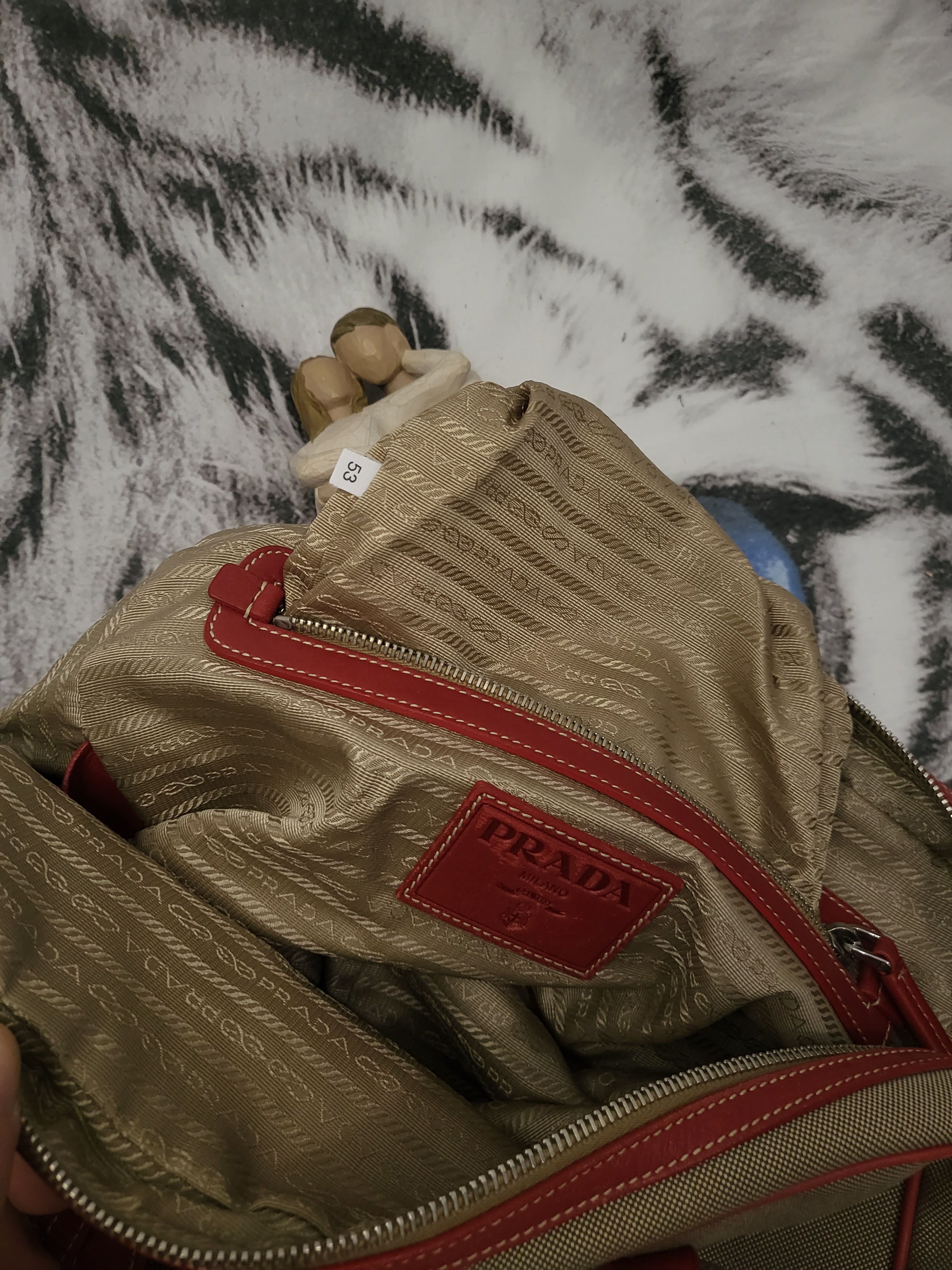 Prada Vintage Prada Canapa Jacquard Bag with Red Leather Inserts Size ONE SIZE - 7 Thumbnail
