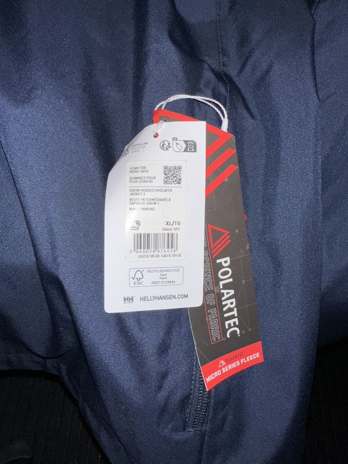 Helly Hansen HELLY HANSEN CREW HOODED MIDLAYER JACKET NAVY 34442 597 Size US XL / EU 56 / 4 - 12 Thumbnail