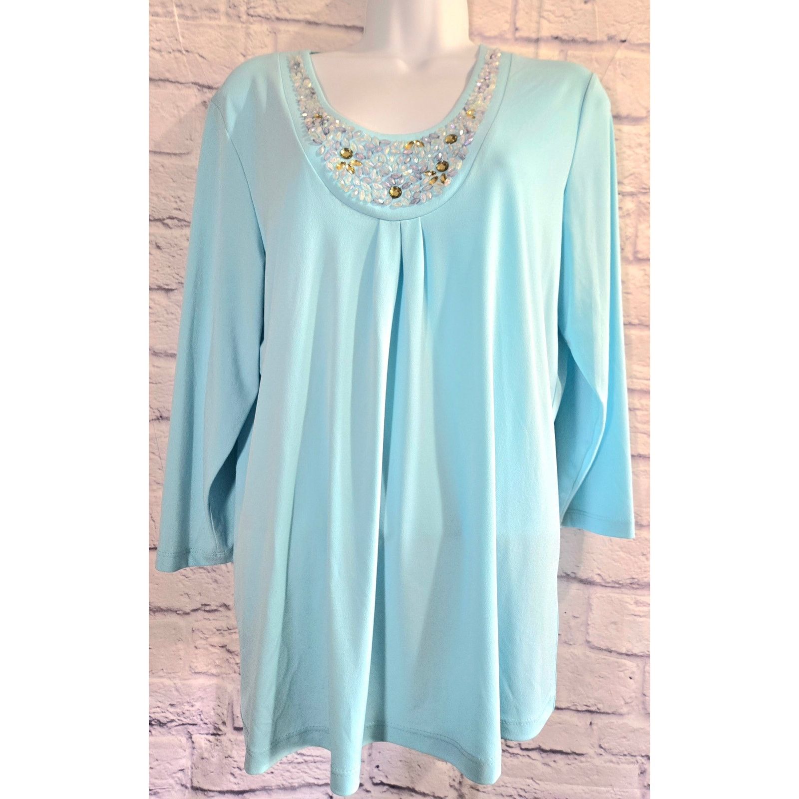 Other Susan Graver Blue Beaded Bodice Top Medium Liquid Knit Size M / US 6-8 / IT 42-44 - 1 Thumbnail