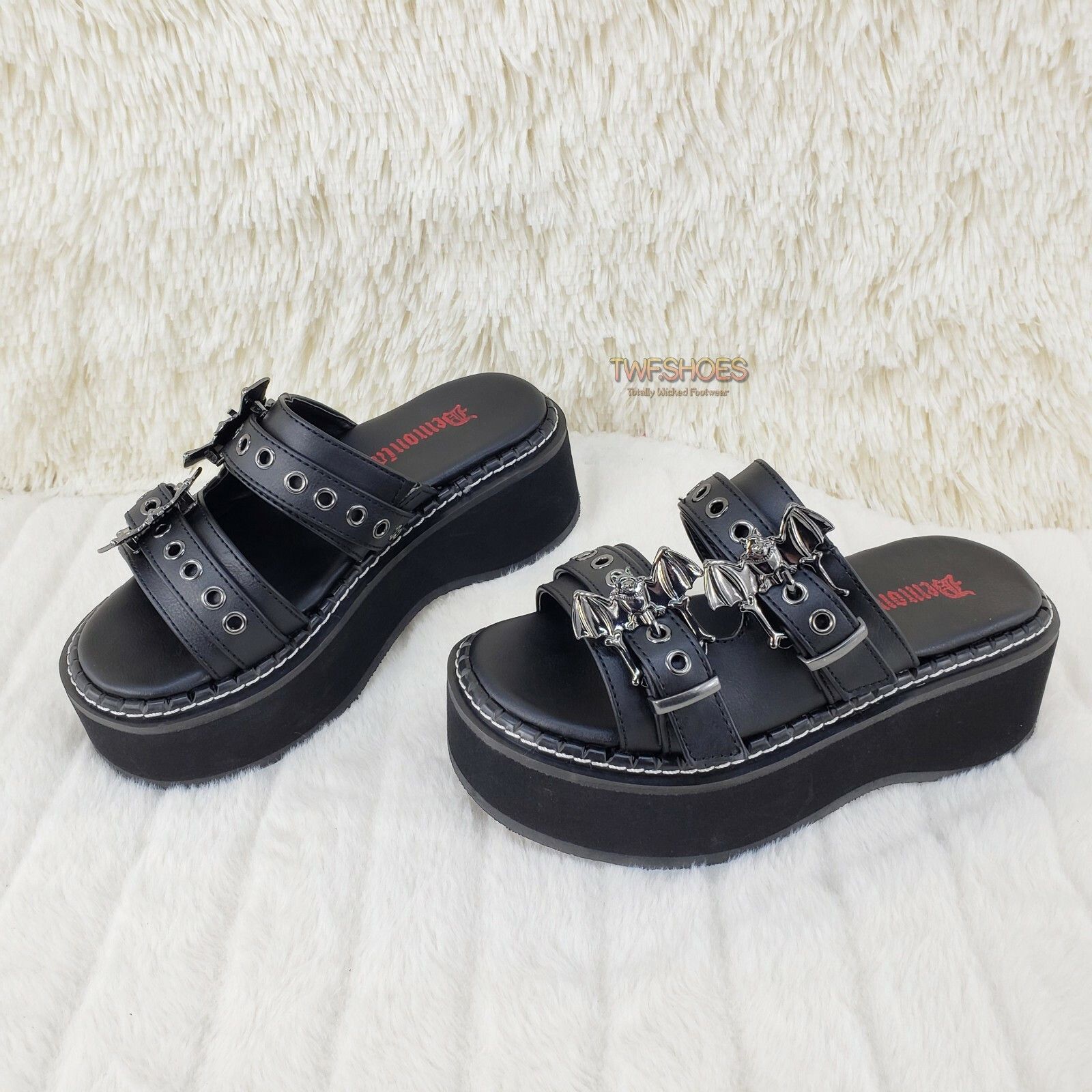 Other DEMONIA Emily 100 Black 2" Platform Bat Buckle Slip On Sanda Size US 11 / IT 41 - 6 Thumbnail