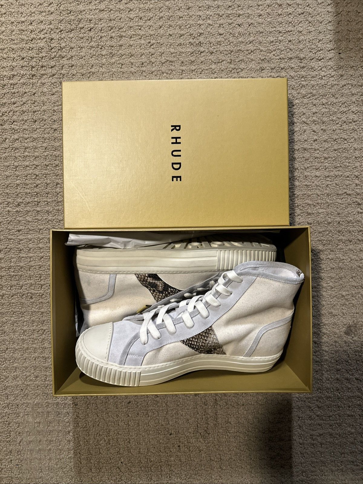 Rhude RHUDE Bel Airs White Snake Men's High Top Sneakers Size 12 Size US 12 / EU 45 - 2 Thumbnail