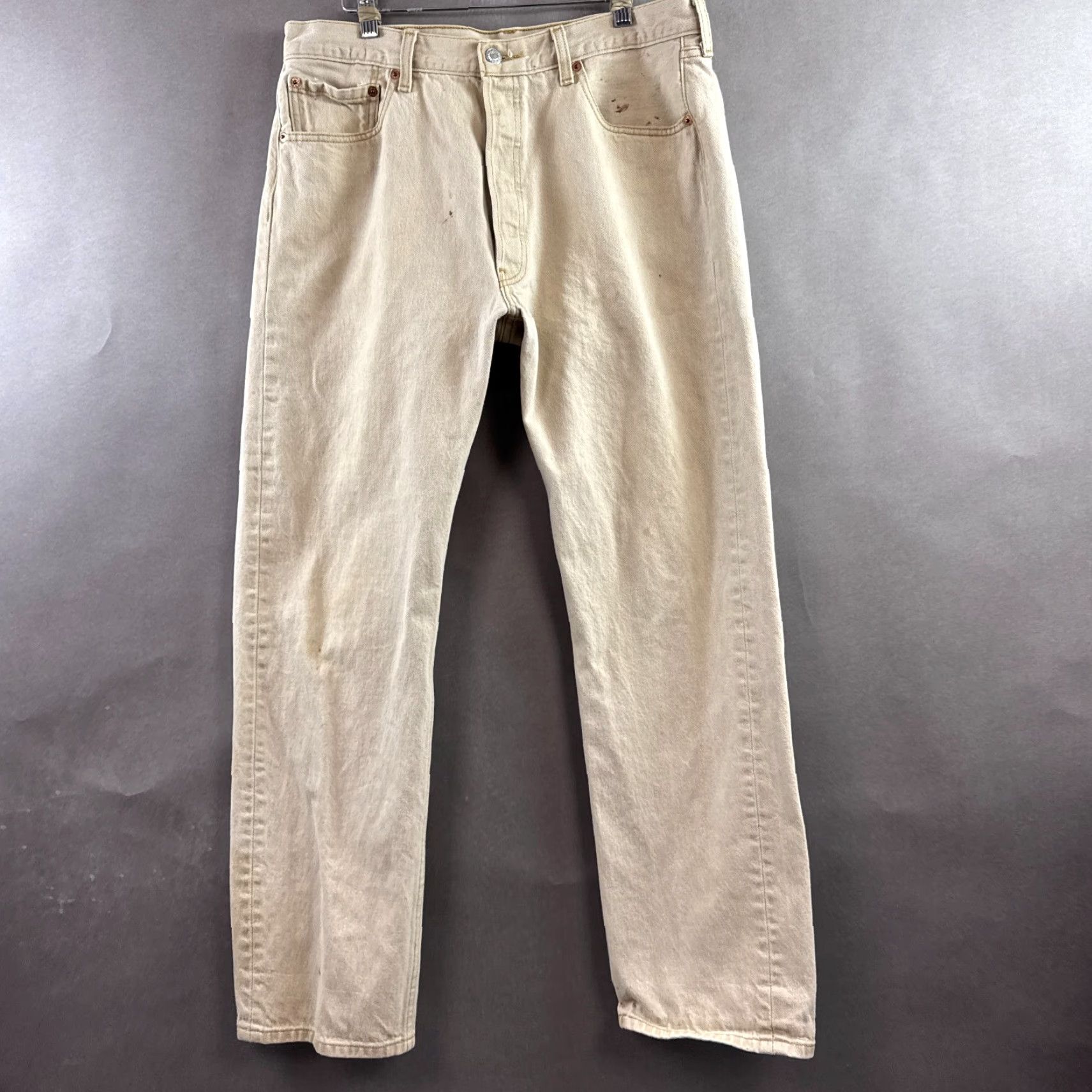 Levi's Levi's 501 Jeans Mens 36x34 Beige Denim Pants Button Fly Work Chore Jeans Size US 36 / EU 52 - 3 Thumbnail